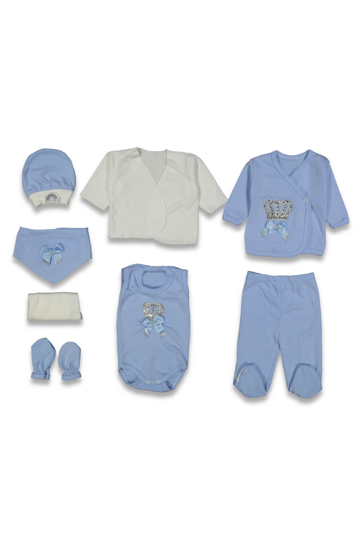 MeraklıBebe YENİDOĞAN BEBEK 0/3 AY 8 Lİ TAŞLI DESENLİ LÜX ZIBIN SET