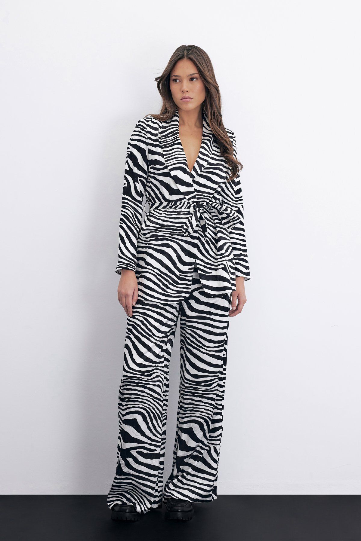 Sateen Salaş Zebra Desen Pantolon - Siyah