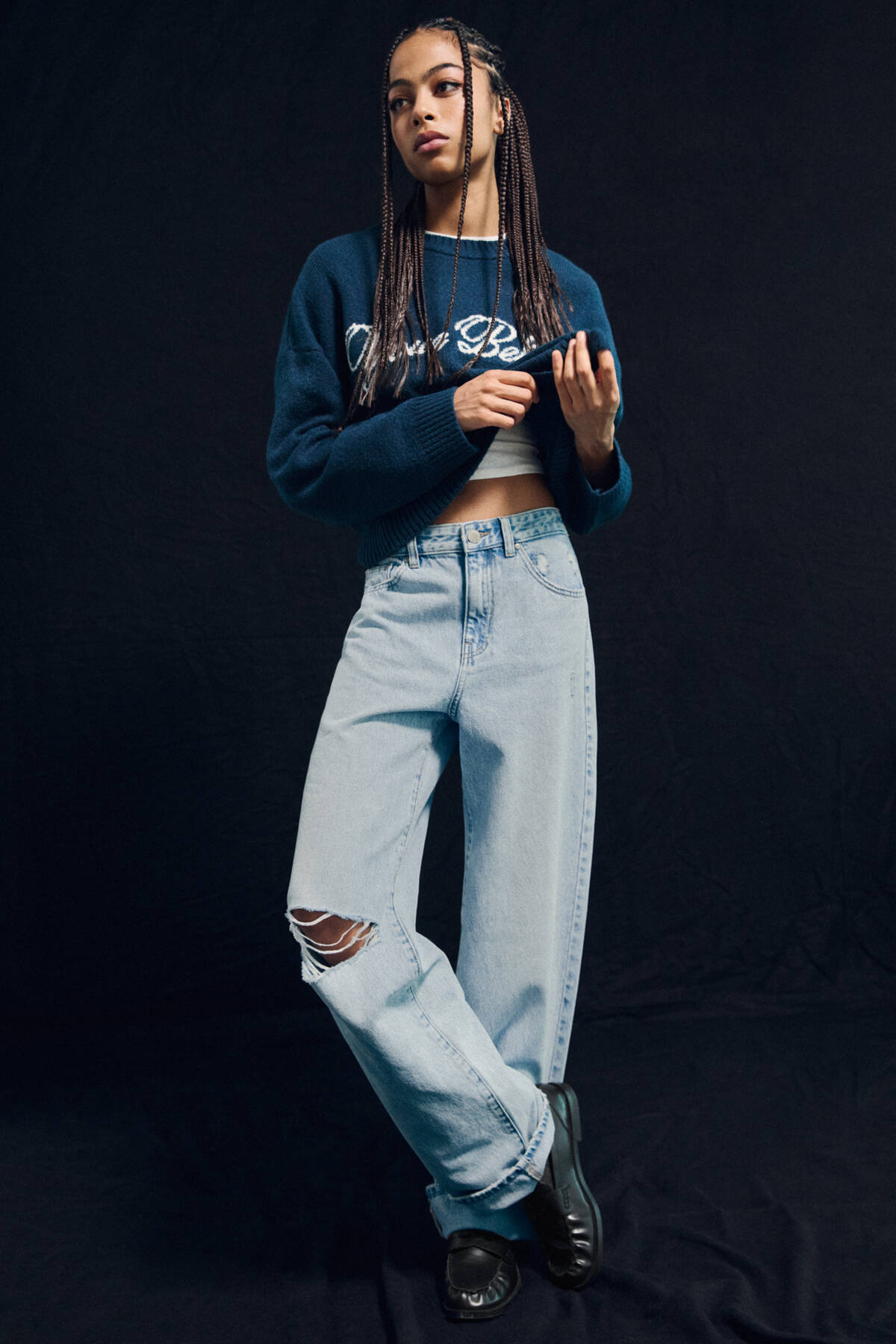 Pull & Bear Kıvrık paçalı straight baggy jean