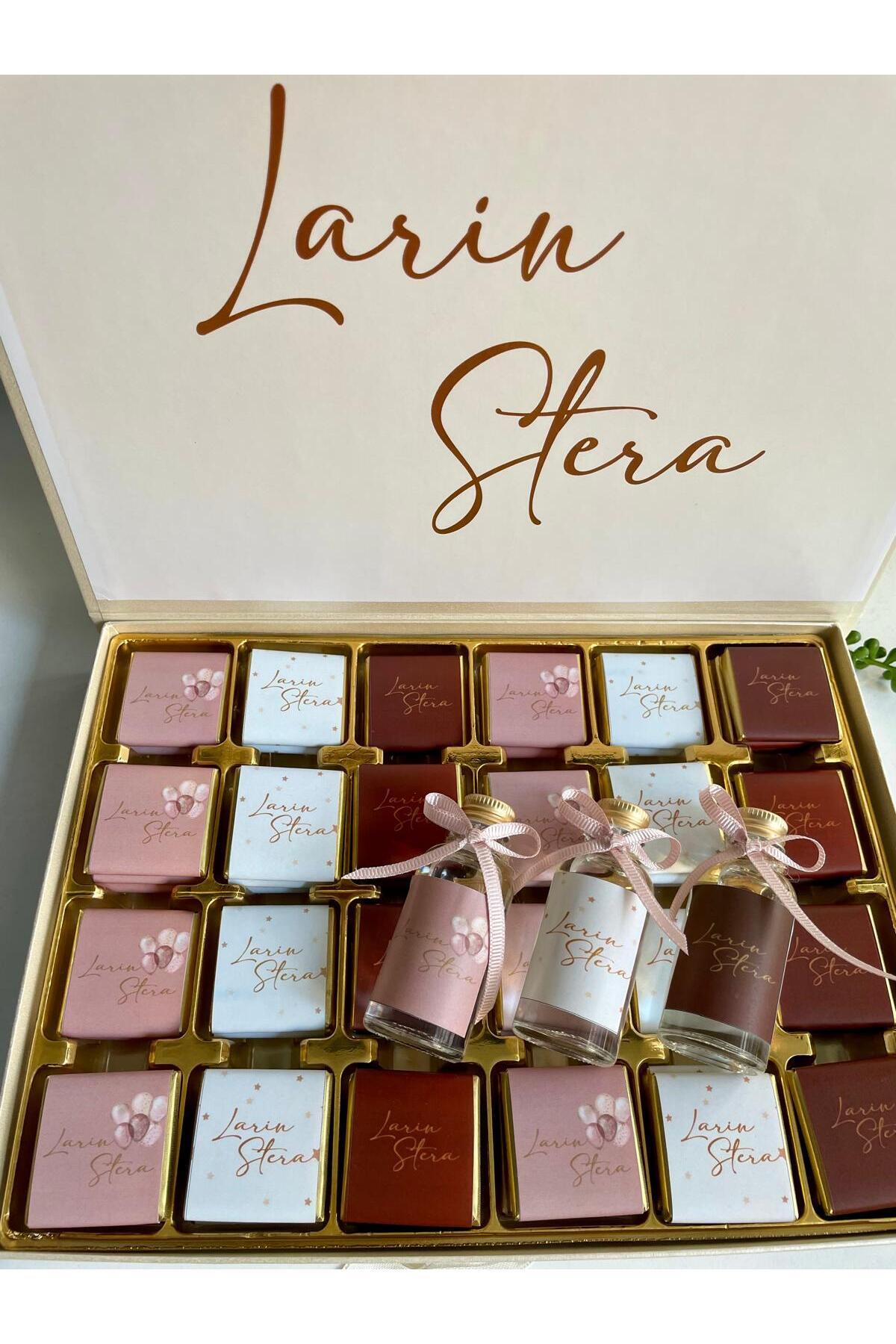 Minemiss Tasarım Kutulu Isme Özel Tasarımlı Kız-erkek 60 Adet Bebek Çikolatası Ve 25 Adet Kolonya -yaş Günü-hediyelik fotoğrafı 3 (önizleme)