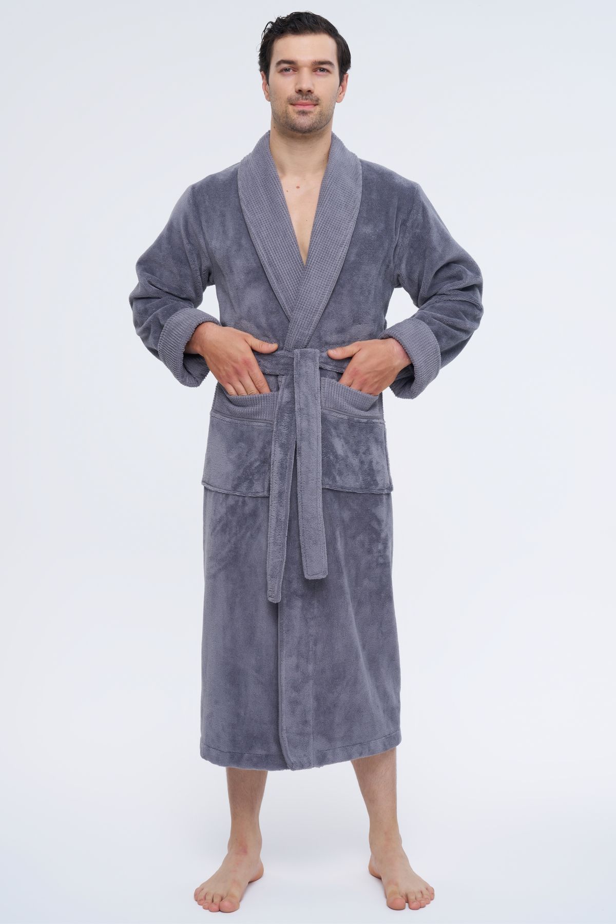 Nuşa-Bamboo Pattern Rice Collar - Antibacterial Cotton Men's Bathrobe 2