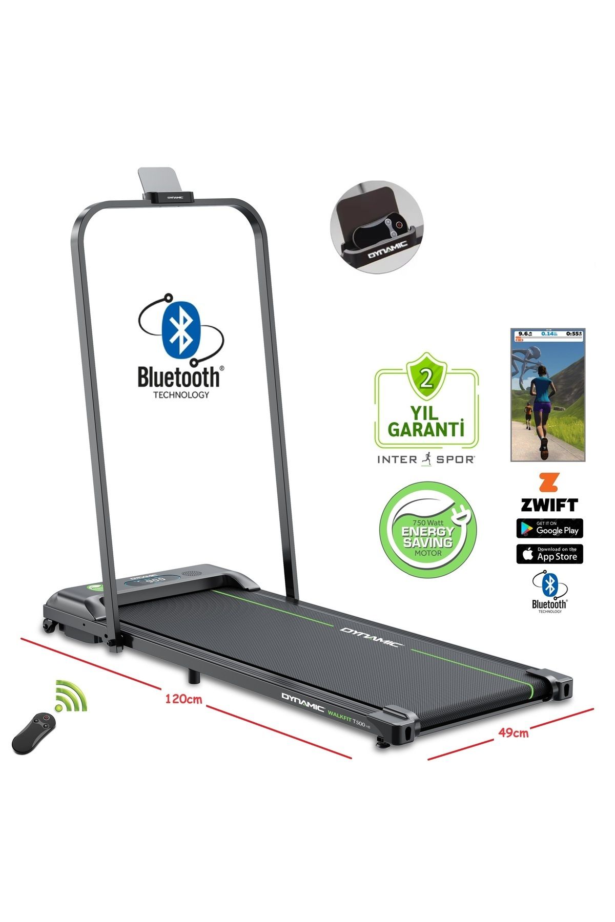 Dynamic Walkfitpad T500 Bluetooth'lu Hoparlörlü Enerji Tasarruflu Yağlama Gerektirmeyen Koşu Bandı