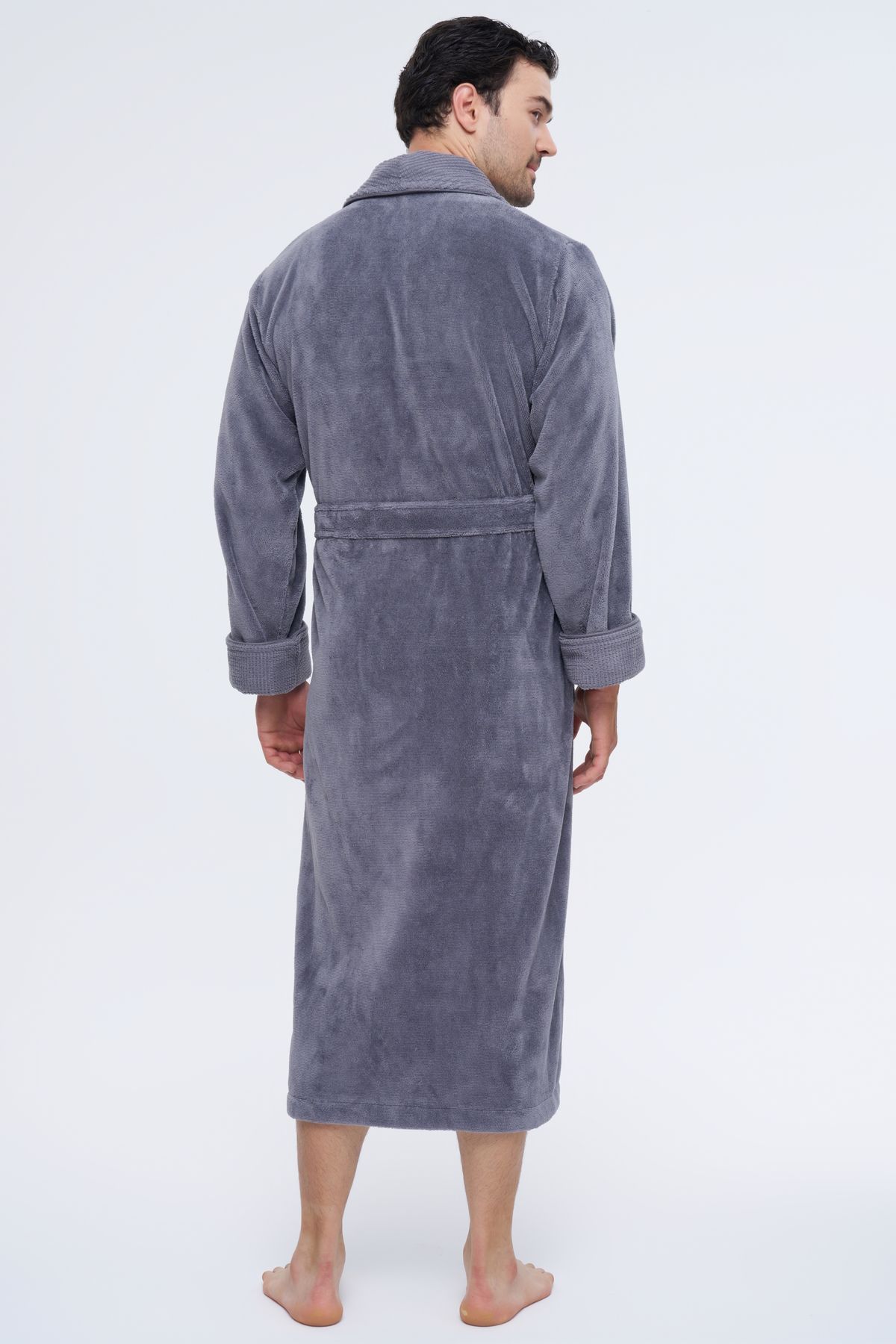 Nuşa-Bamboo Pattern Rice Collar - Antibacterial Cotton Men's Bathrobe 7