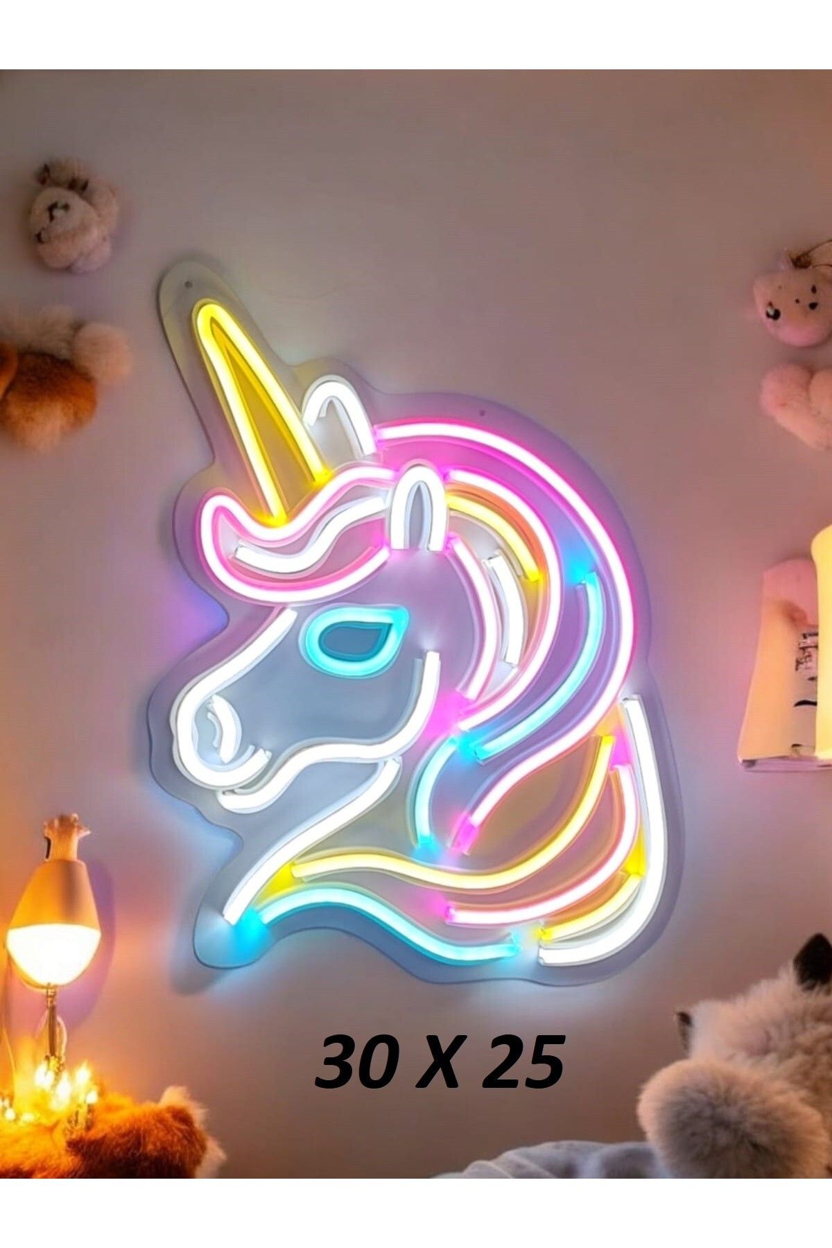 Arlesia Unicorn Neon Led Aydınlatma Dekoratif Gece Lambası 30x25 cm