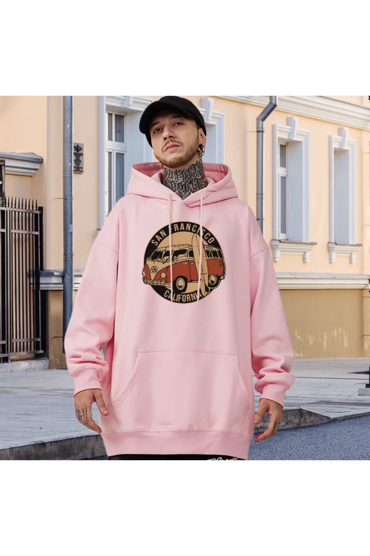 AMOR MAN BÜYÜK BEDEN ÖZEL TASARIM KAPÜŞONLU SAN FRANCİSCO BASKILI 3 İPLİK BATTAL ERKEK SWEATSHIRT