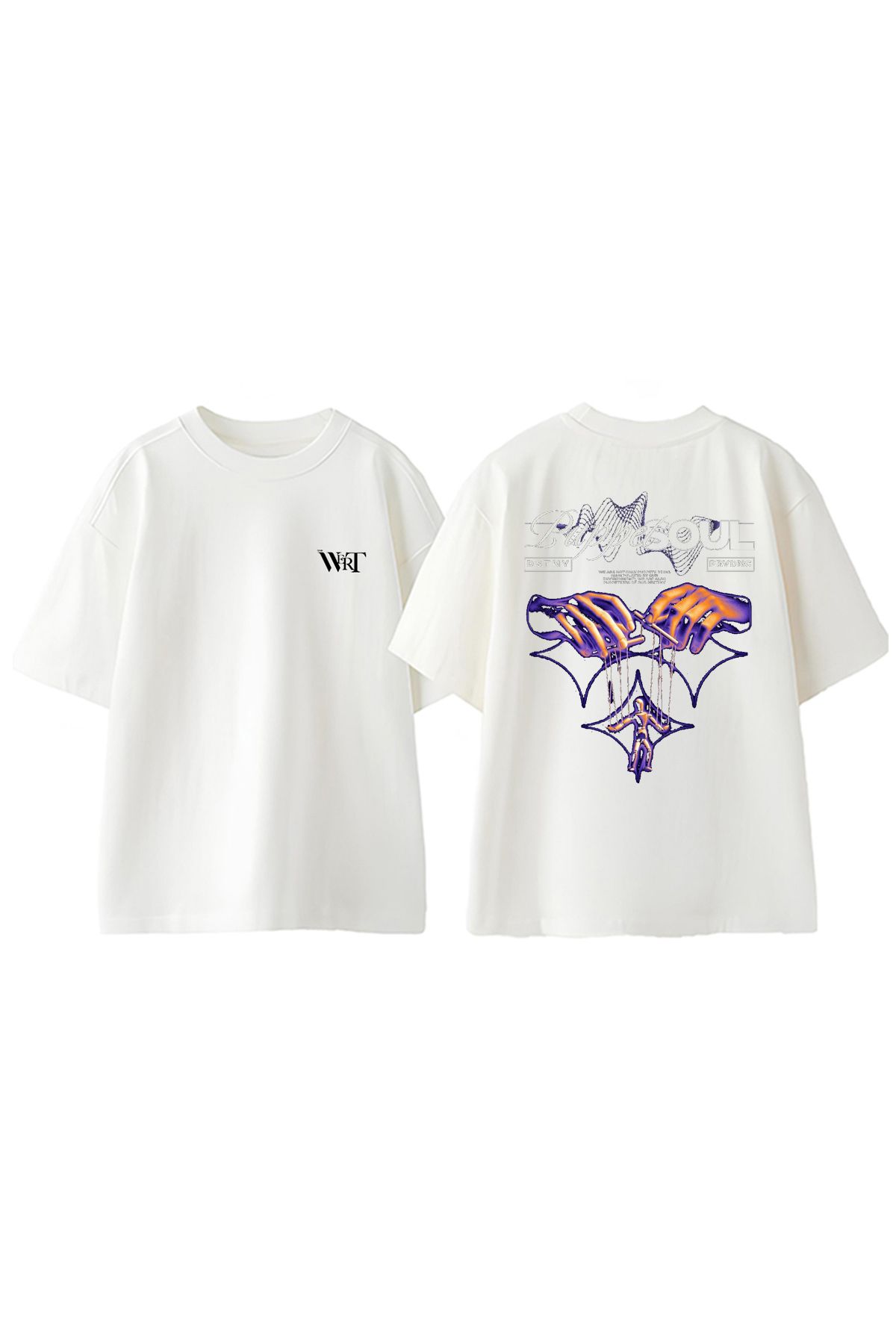 THEWERT-Μπλουζάκι Puppet Soul Design Back Printed Βαμβακερό λευκό oversize μπλουζάκι 1