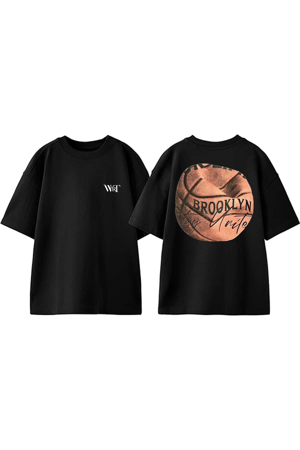 THEWERT Patlak Basket Topu Tasarım Sırt Baskılı Pamuk Siyah Oversize T-shirt