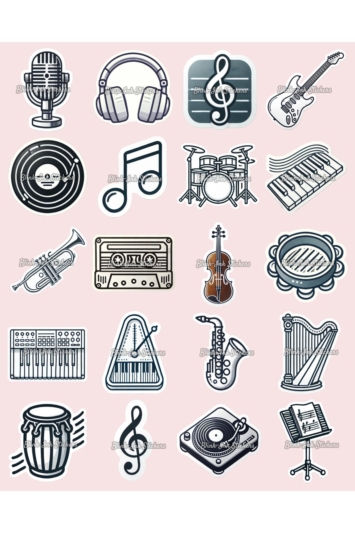 Blinkink Stickers Müzik Temalı Sticker Seti - 20 Adet Kaliteli Müzik Stickeri