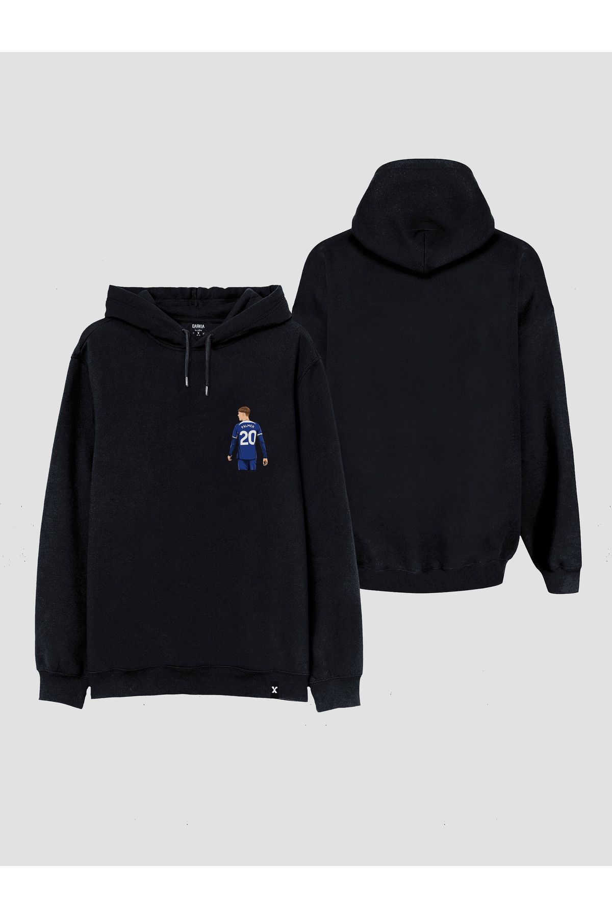 sielta Futbolcu Palmer Göğüs Baskılı Kapşonlu Unisex Siyah Sweathsirt Hoodie