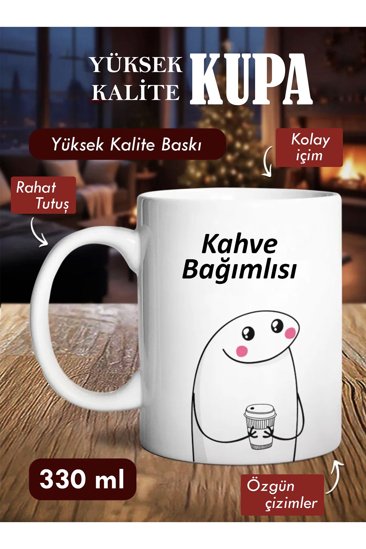 shop Kahve Bağımlıları İçin Baskılı 1. Kalite Porselen Kupa Bardak