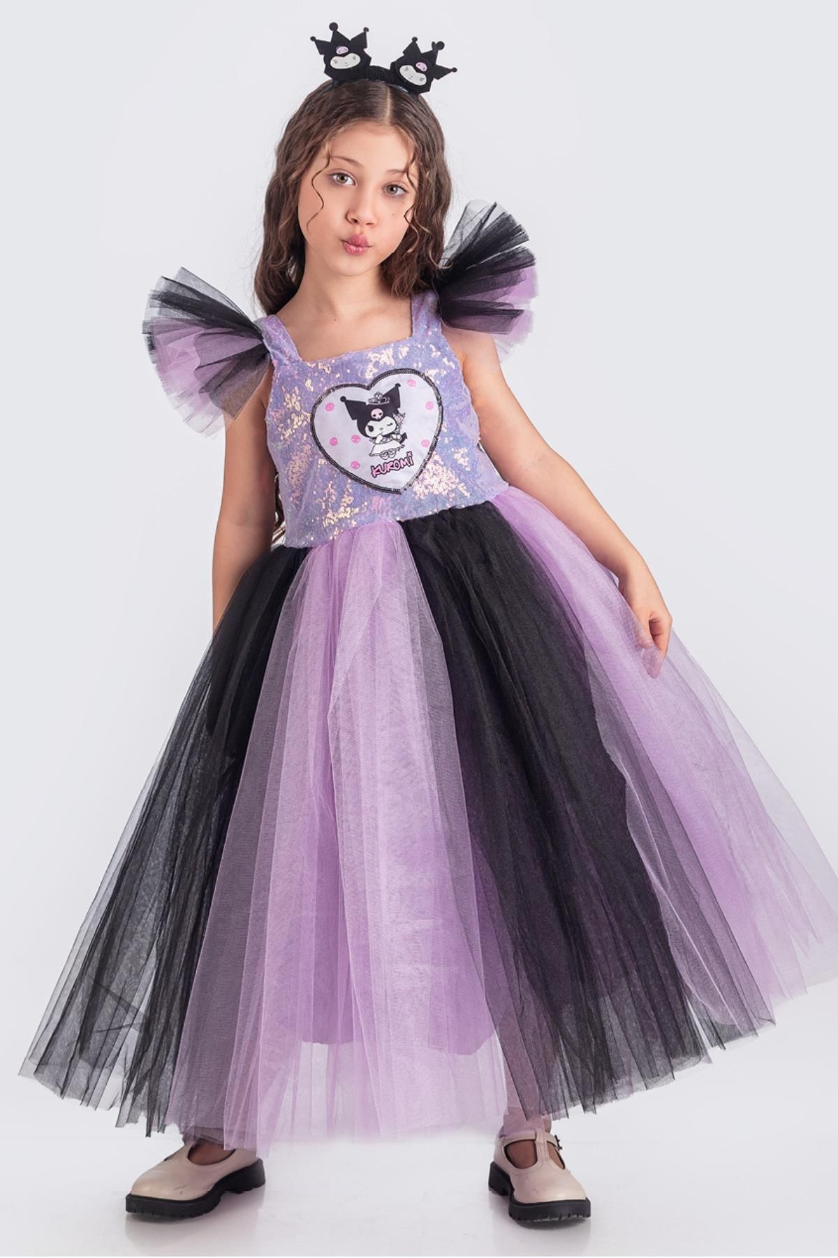 Minik Dolap-Long Sequin Sequin Girl's Kuromi Birthday Evening Dress - Crowned 4