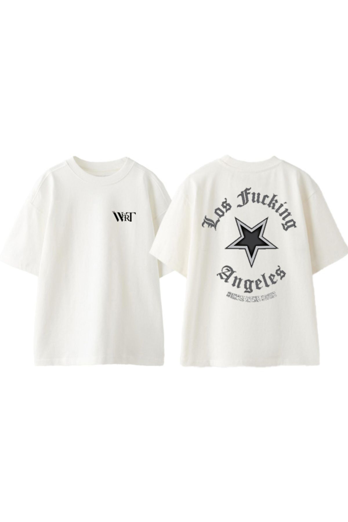 THEWERT-Los Fuckıng Angeles Design Back Printed Cotton White Oversize T-Shirt 1