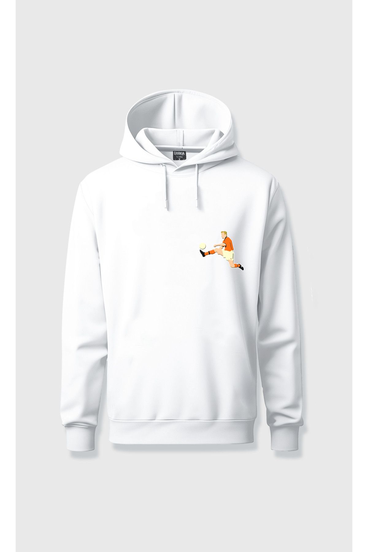 sielta Dennis Berkamp Göğüs Baskılı Kapşonlu Unisex Beyaz Sweathsirt Hoodie