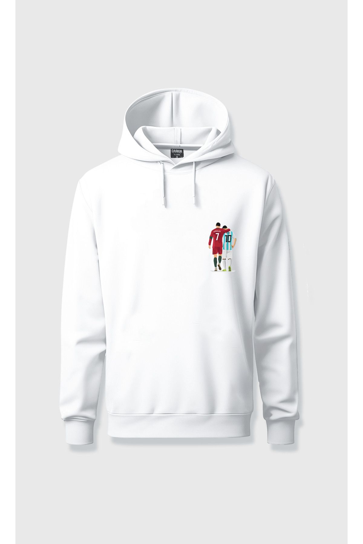 sielta Messi Roanaldo Minimal Göğüs Baskılı Kapşonlu Unisex Beyaz Sweathsirt Hoodie