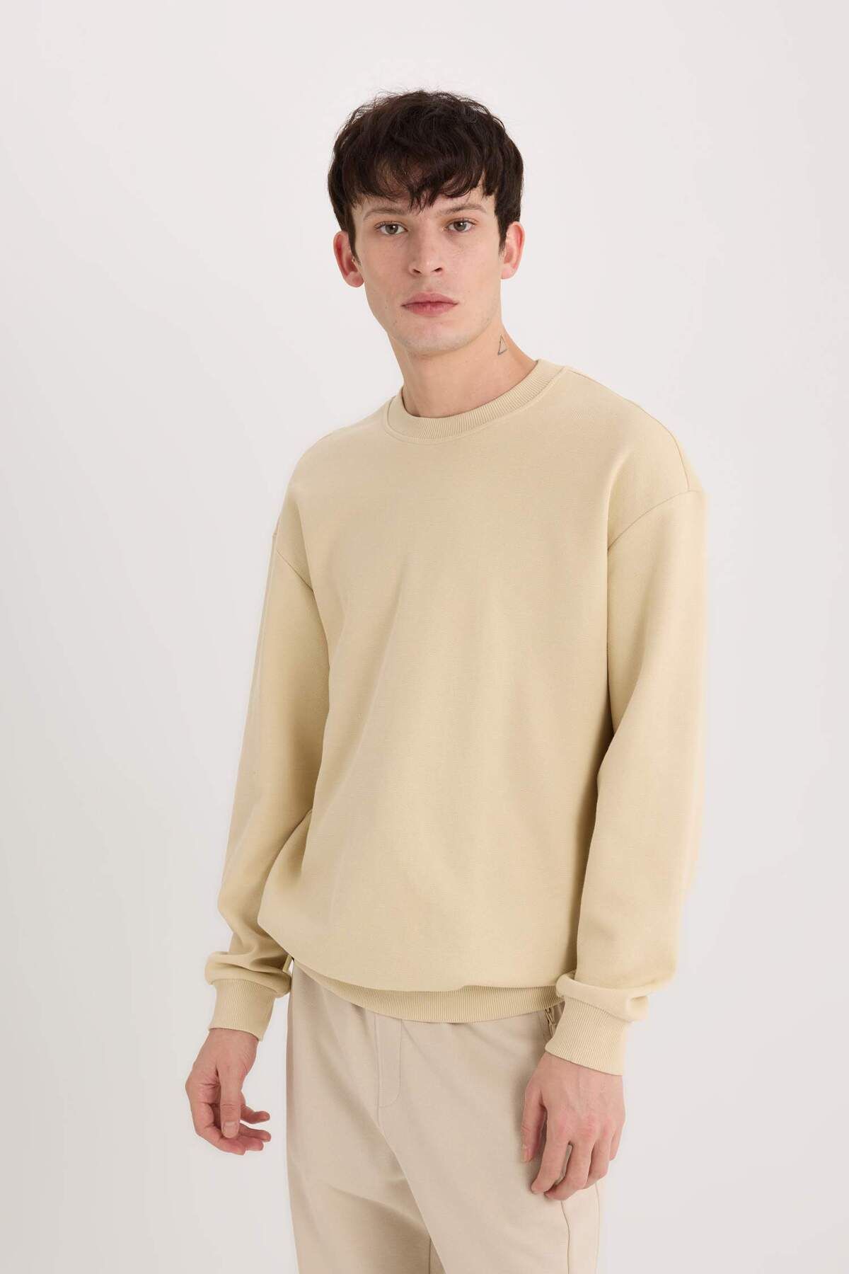 DeFacto-Mikina Boxy Fit Crew Neck Pique E1519Ax25Sp 3