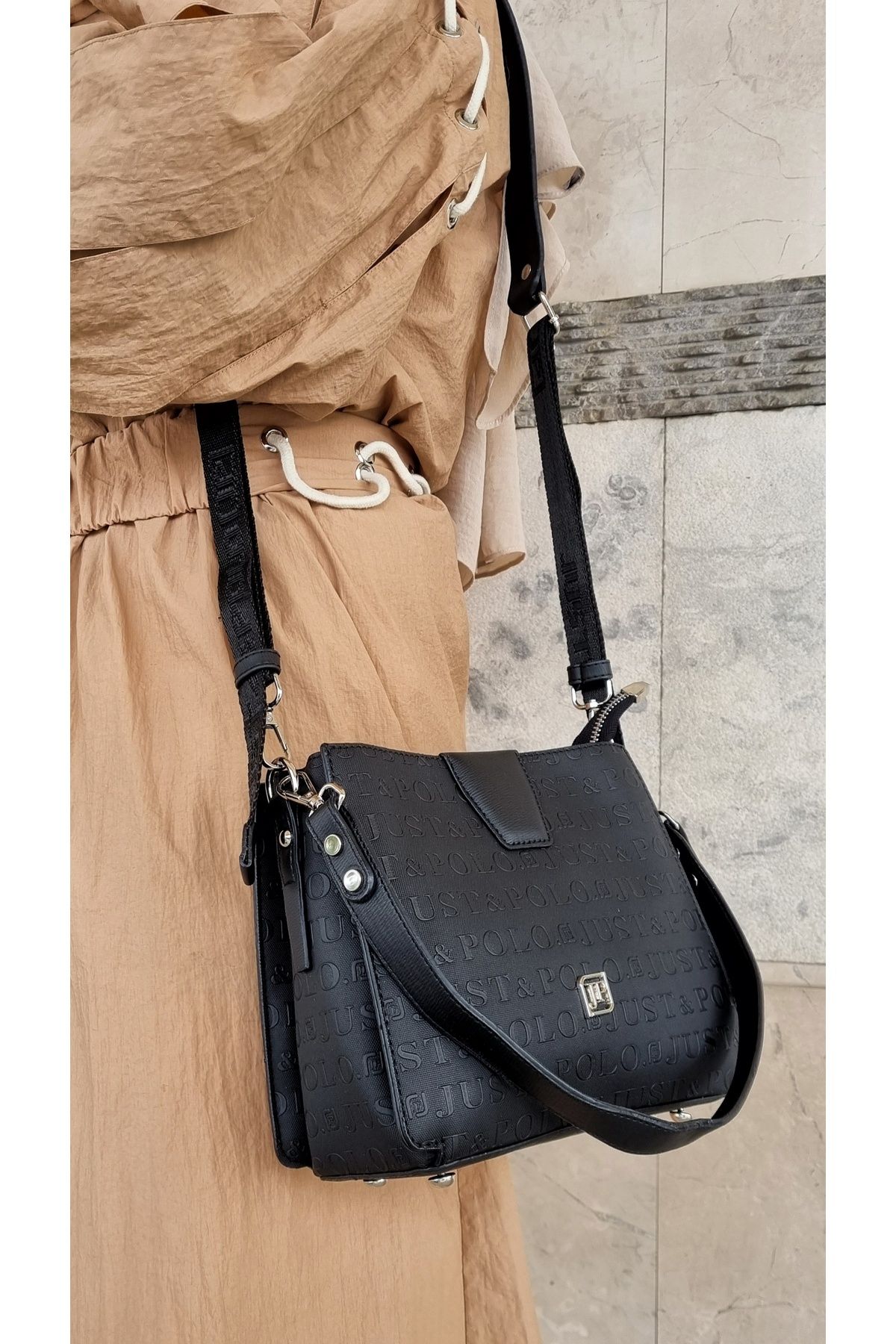 Just Polo-JUSTPOLO WOMEN'S BLACK HAND-CRAFTED KNITTED HAND AND SHOULDER BAG 2