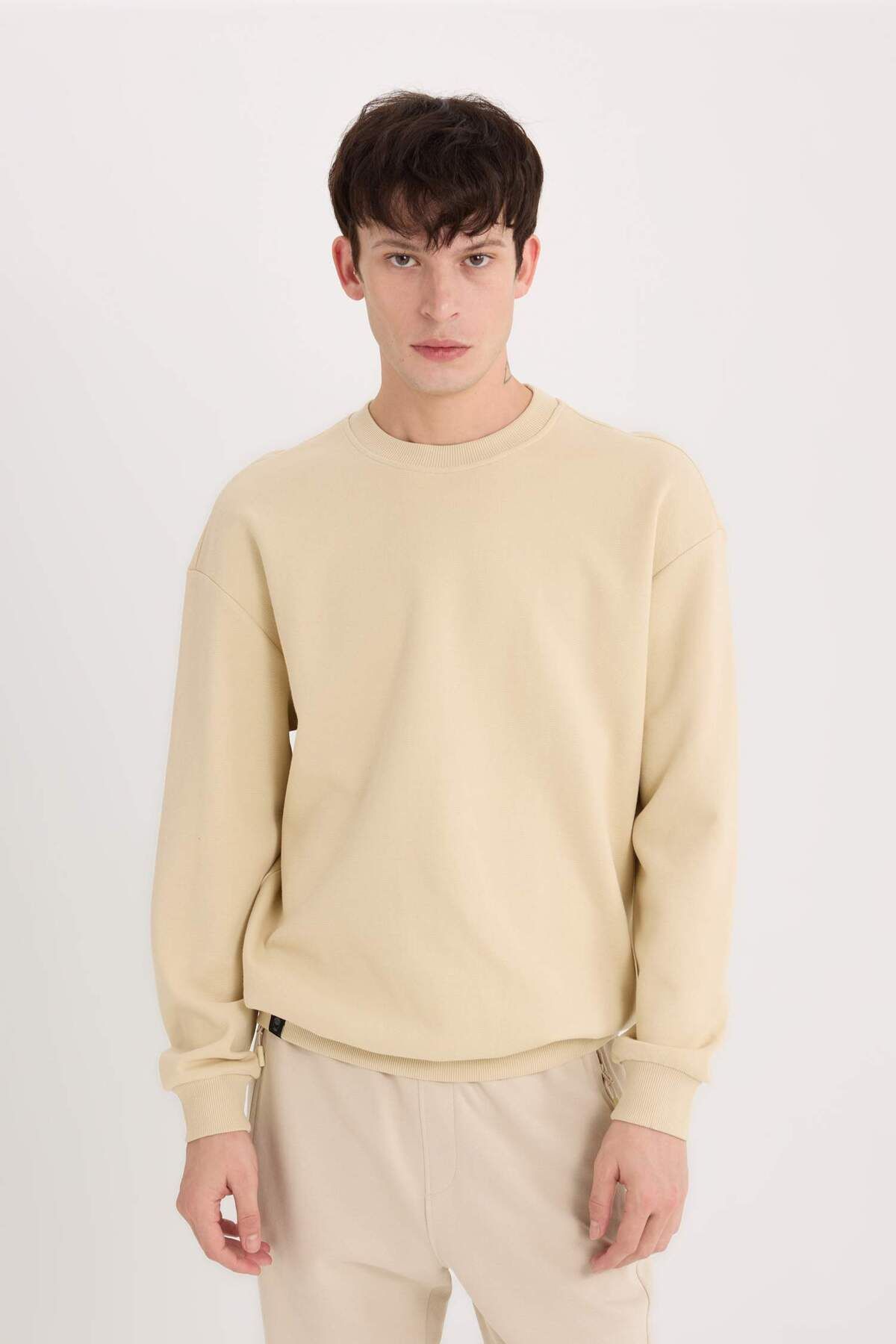 DeFacto-Mikina Boxy Fit Crew Neck Pique E1519Ax25Sp 1