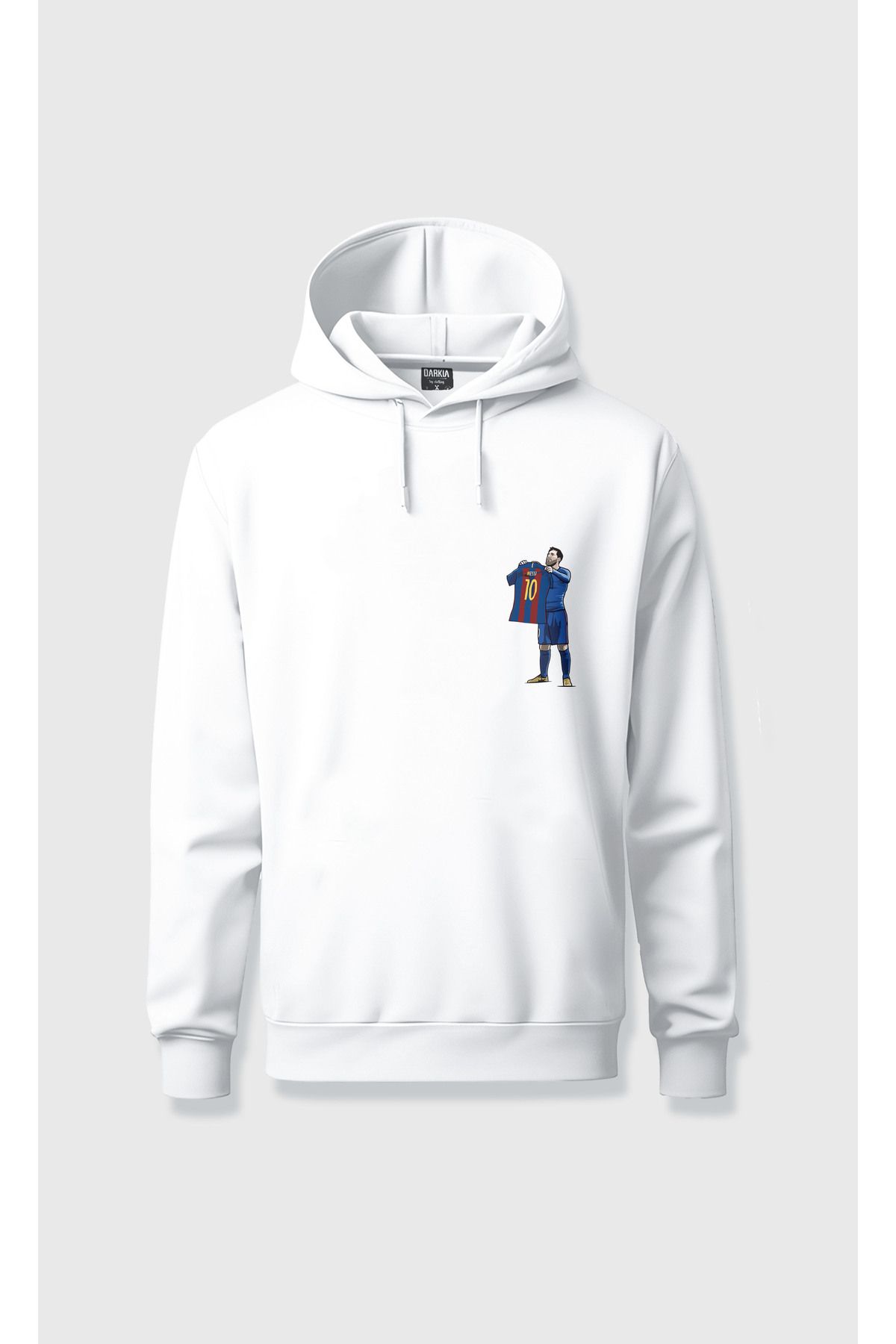 sielta Futbolcu Messi Göğüs Baskılı Kapşonlu Unisex Beyaz Sweathsirt Hoodie