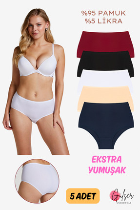 GÜLSER UNDERWEAR Kadın Külot Yüksek Bel Bato Külot %100 Pamuk Günlük Külot 5'...