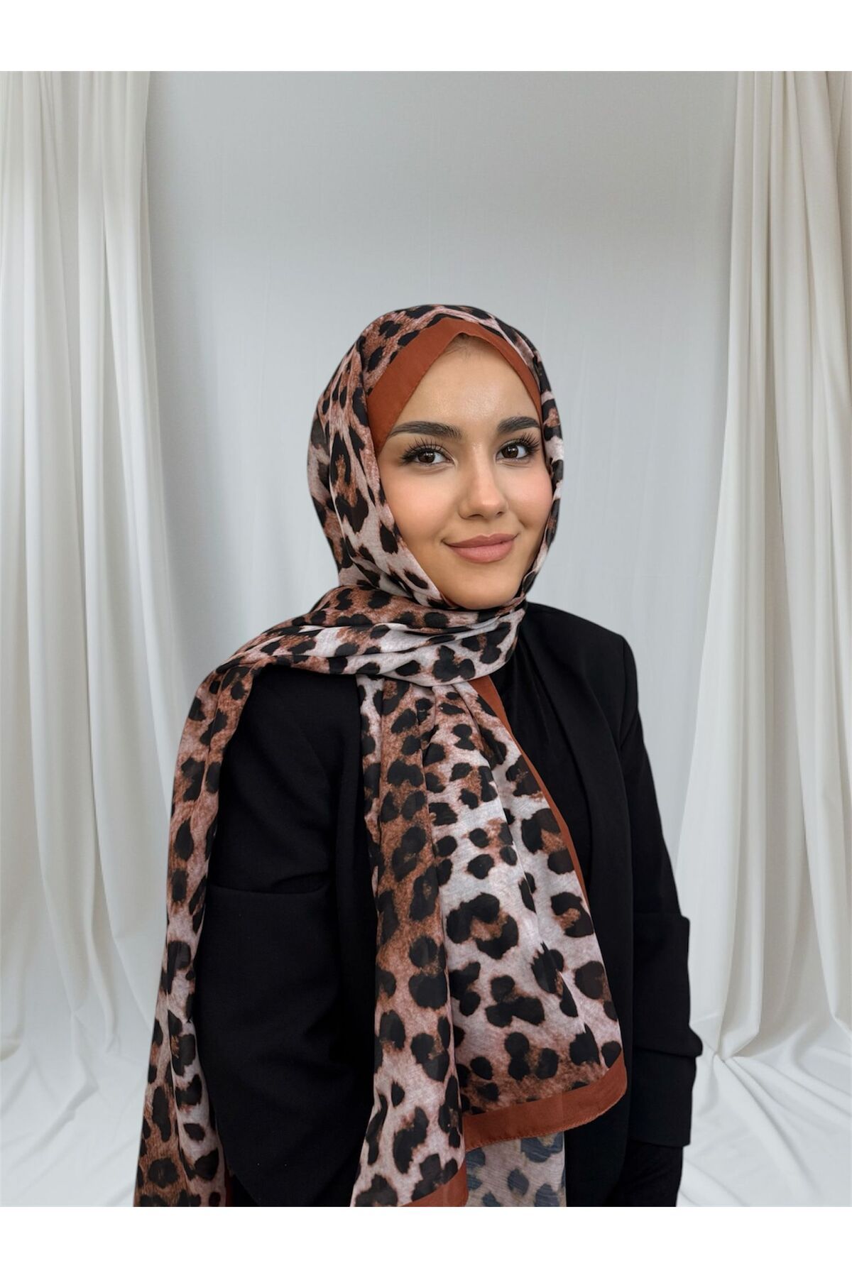 Scarf Kiremit Leopar Desenli Şal