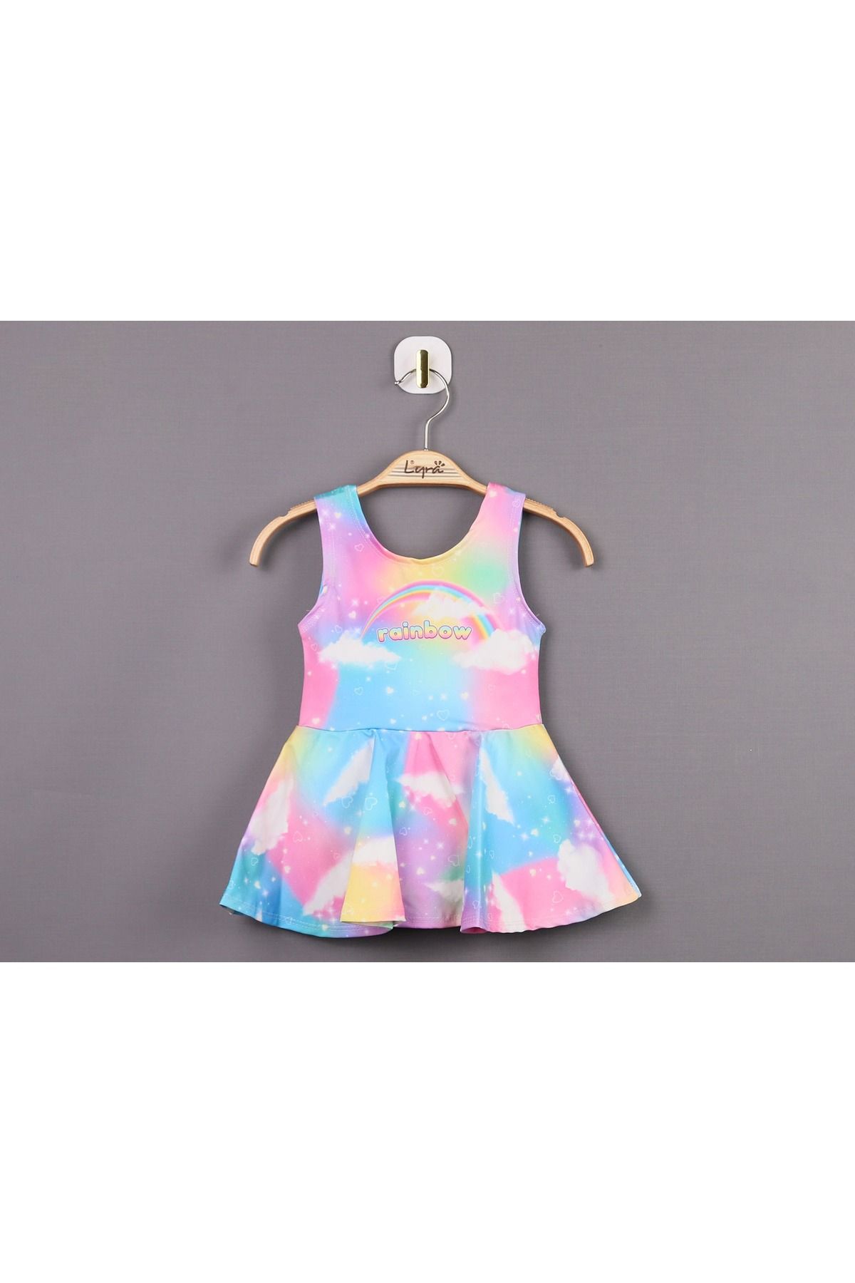 LYRA-Girls' Swimsuit with Rainbow Printed Skirt(One Size Larger Recommended) 1