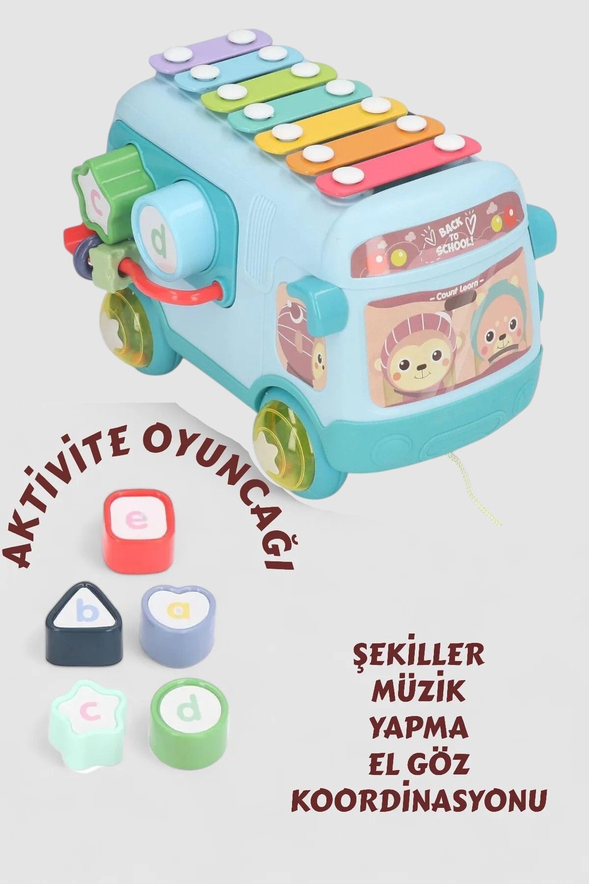 Pshoplay Işıklı Müzikli Eğitici Bultak Otobüs – 2in1 El ve Vuruşlu Piano