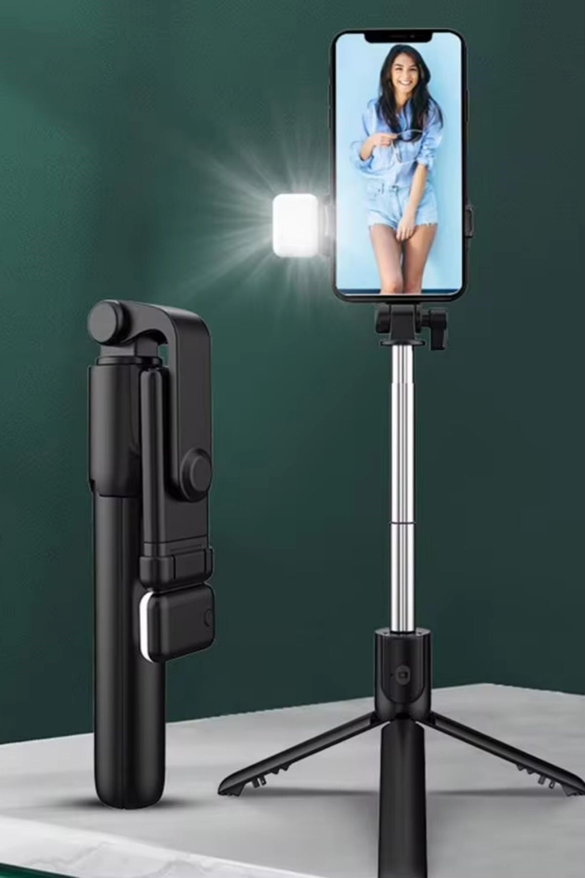 Kuzgun Online Shop-Buffer ® Led Lighted Remote Controlled Selfie Stick - Extendable, Table Top Tripod 6
