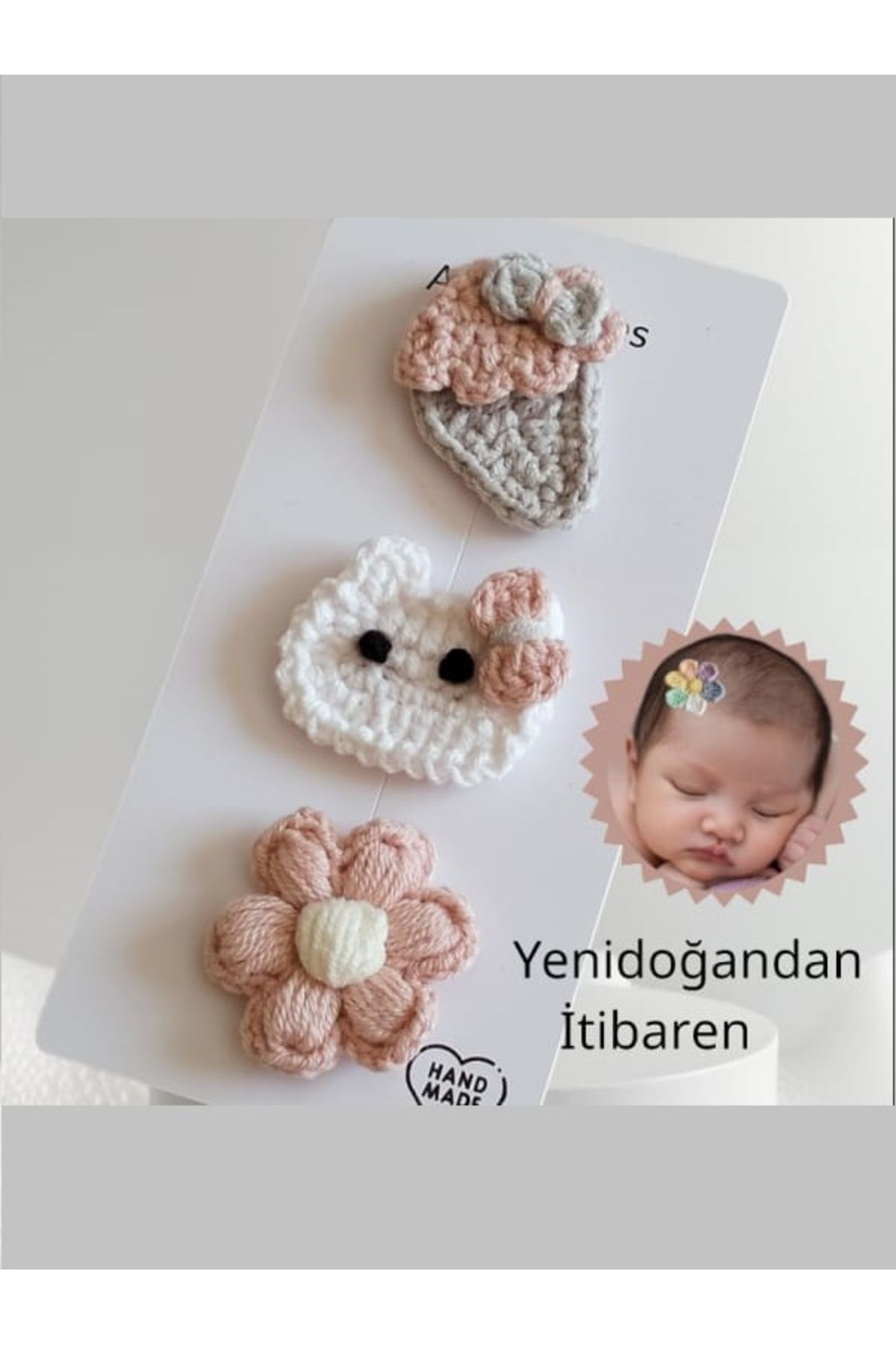 Kadın Girişimciler Atölyesi Yenidoğan Bebek Tokası 3'lü Klips Bebek Saçsız Bebek Tokaları