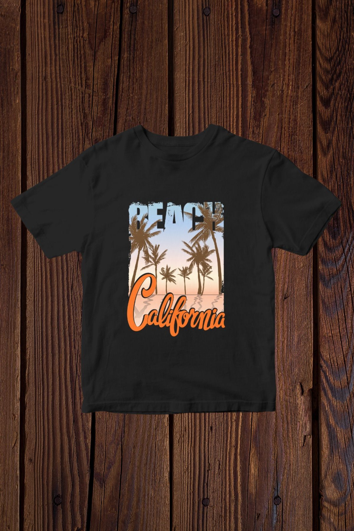 FECCY Pamuklu Beach California Baskılı Oversize T-shirt