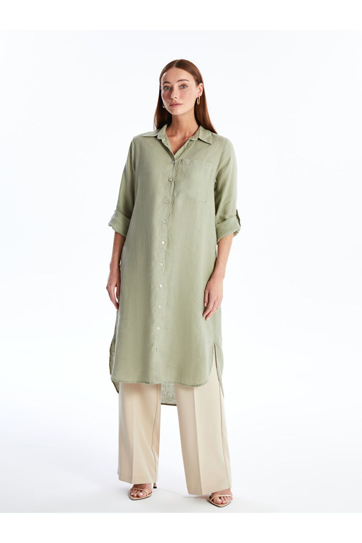 LC Waikiki Yeni Sezon Duz Oversize Keten Kadin Gomlek Tunik - S4G203Z8