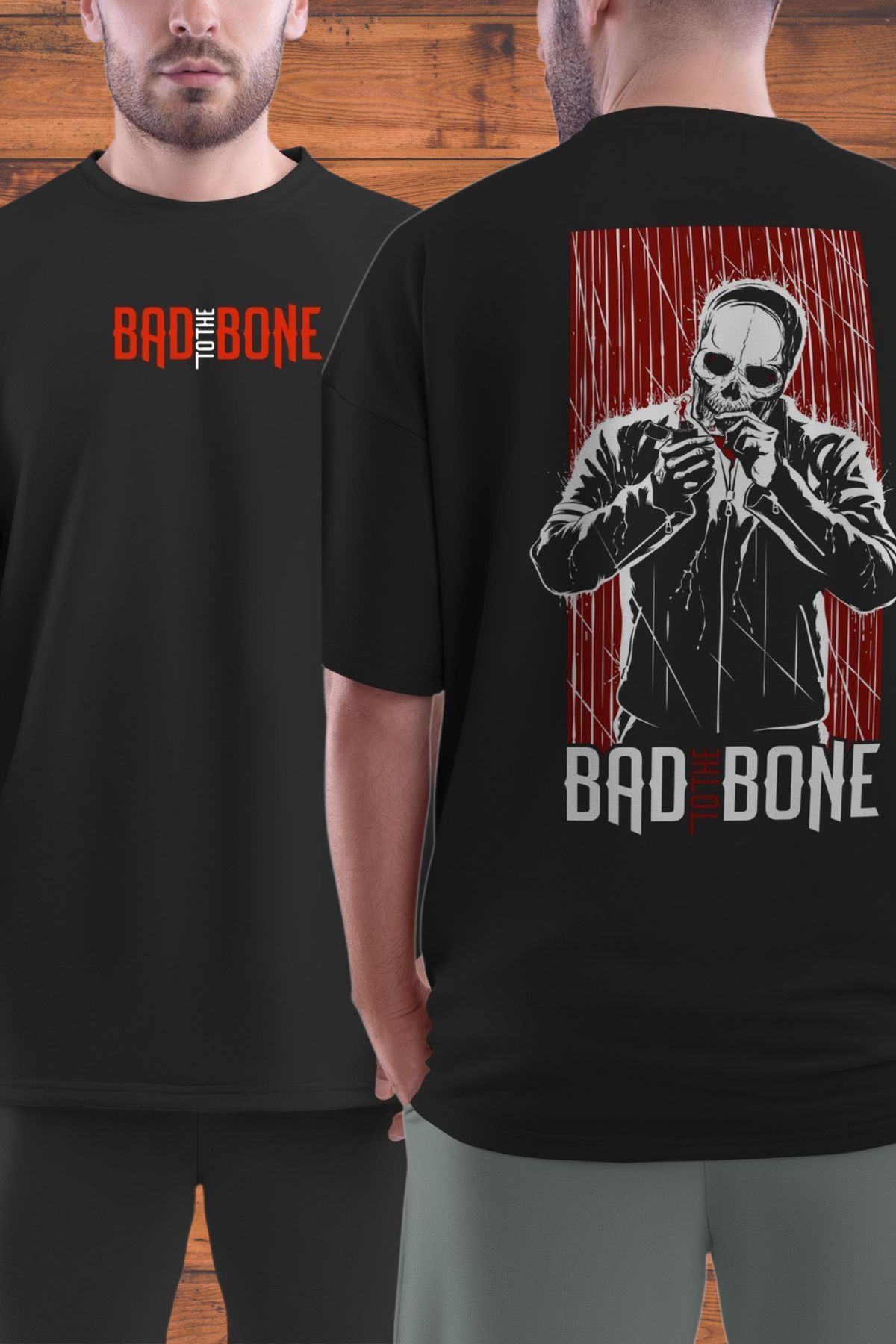 FECCY Pamuklu Bad to the Bone Baskılı Oversize T-shirt