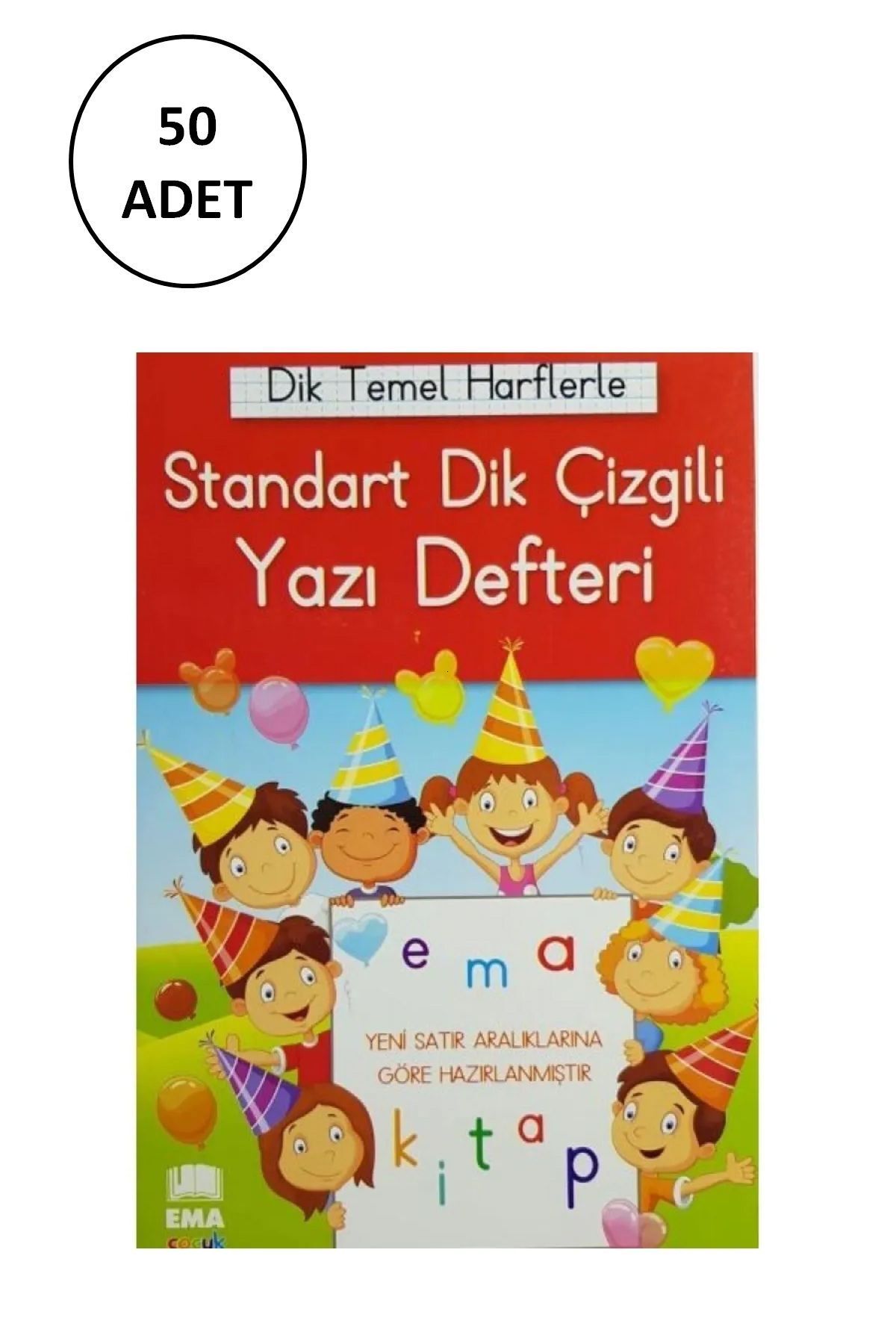 MELFSHOP Dik Temel Harflerle Standart Renkli Kareli Yazı Defteri 50 Adet