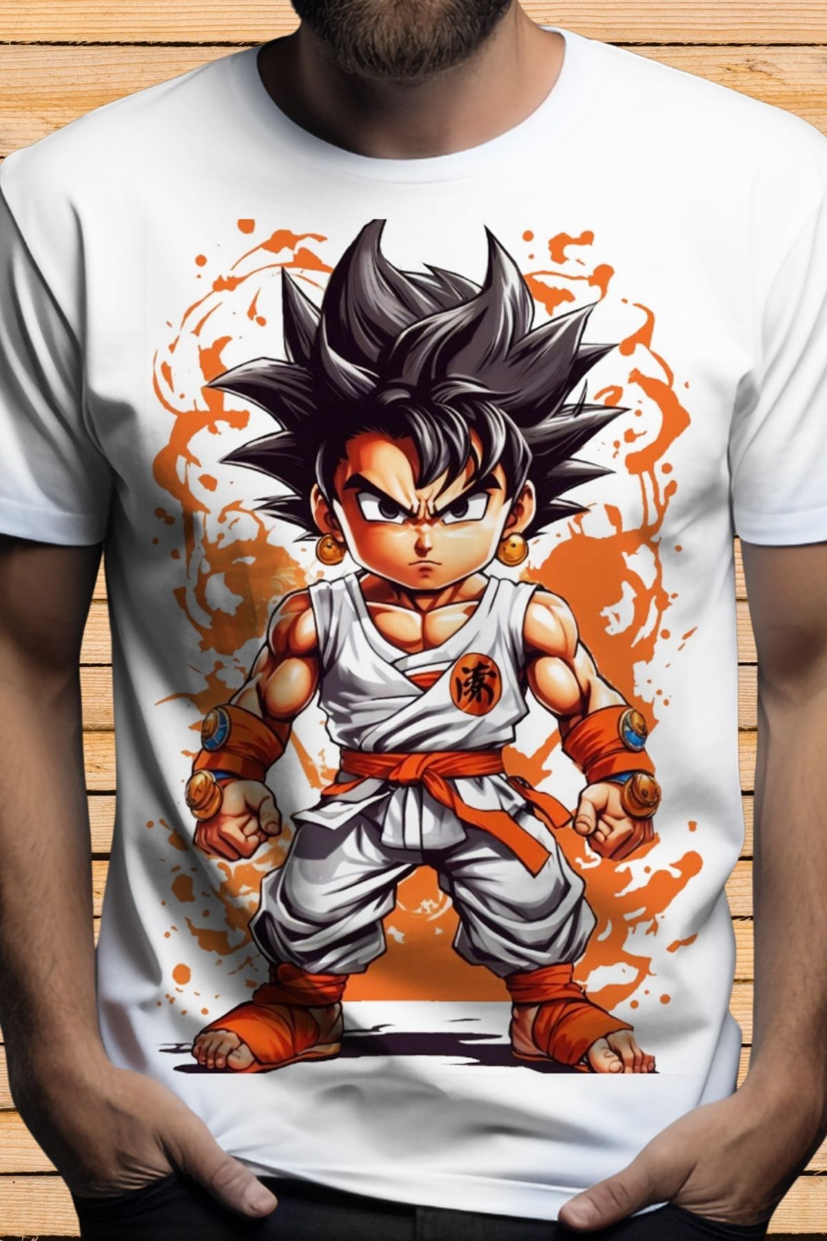 FECCY Pamuklu Dragon Ball Tarzında Anime Karakter Baskılı Beyaz T-shirt