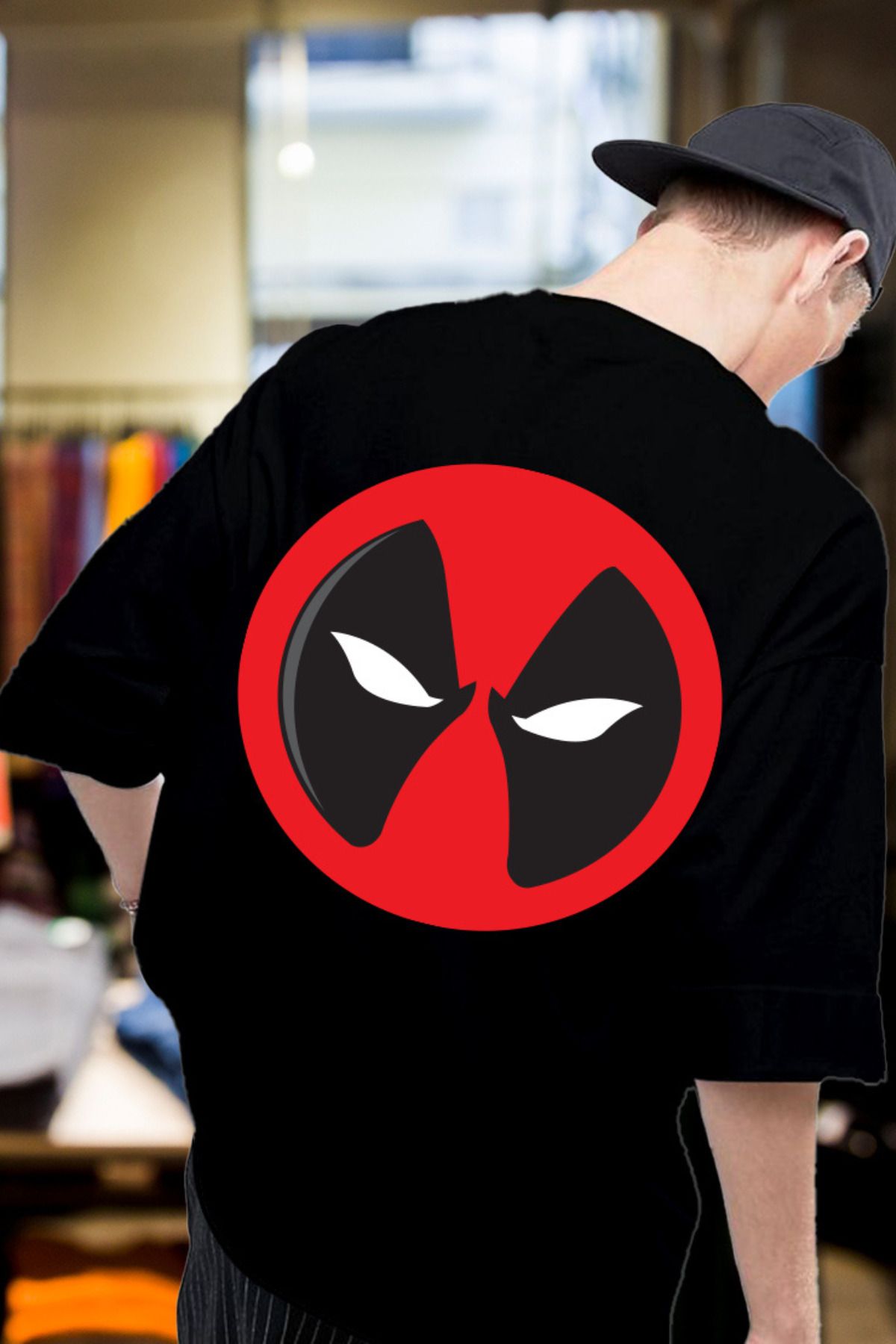 FECCY Pamuklu Deadpool Baskılı Oversize T-shirt