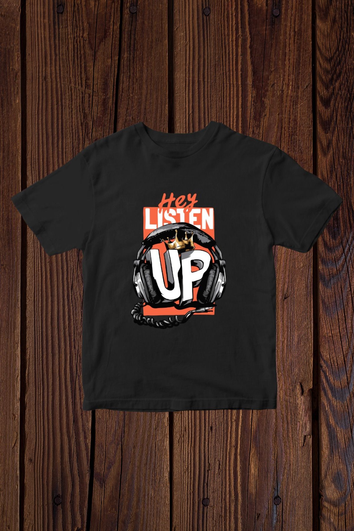 FECCY Pamuklu Hey Listen Up Baskılı Oversize T-shirt