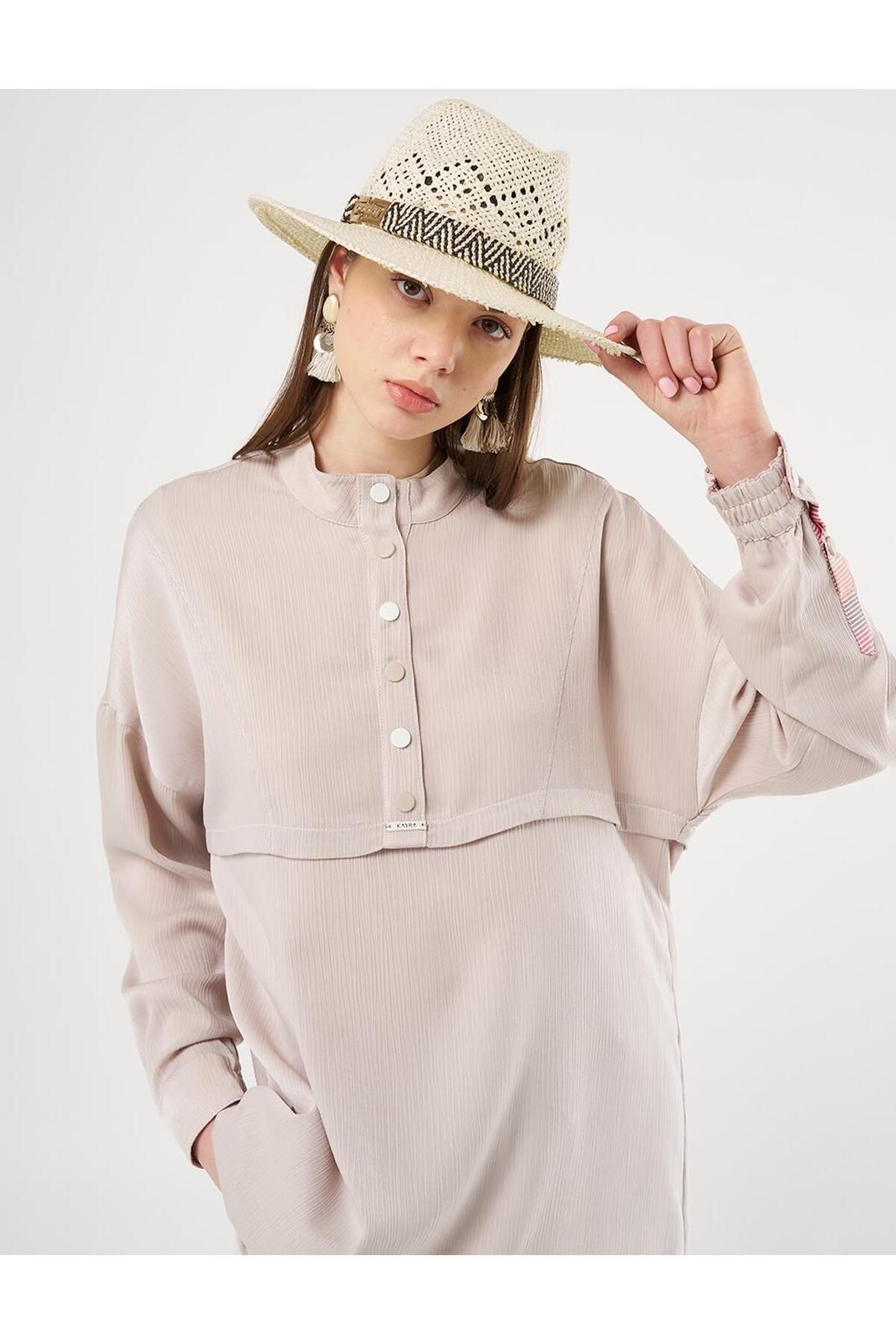 Kayra-Stone Stand Collar Snap Closure Sweatshirt 6