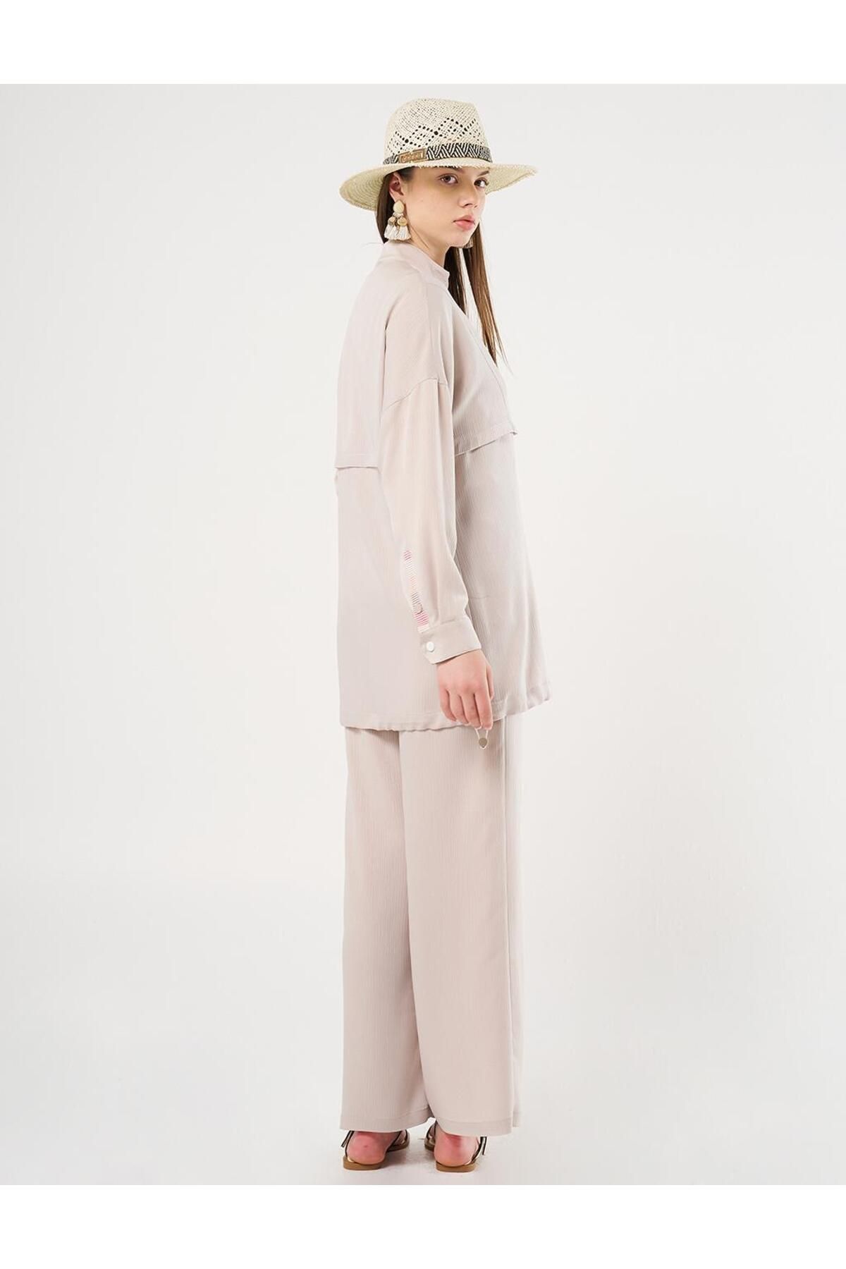 Kayra-Stone Stand Collar Snap Closure Sweatshirt 4