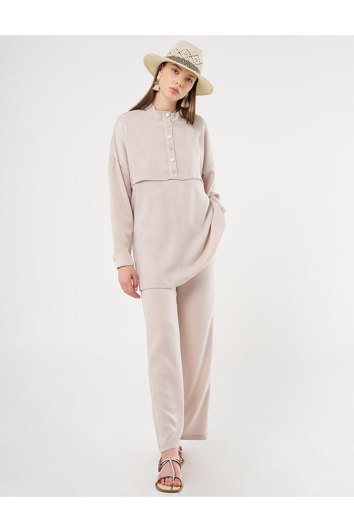 Kayra-Stone Stand Collar Snap Closure Sweatshirt 2