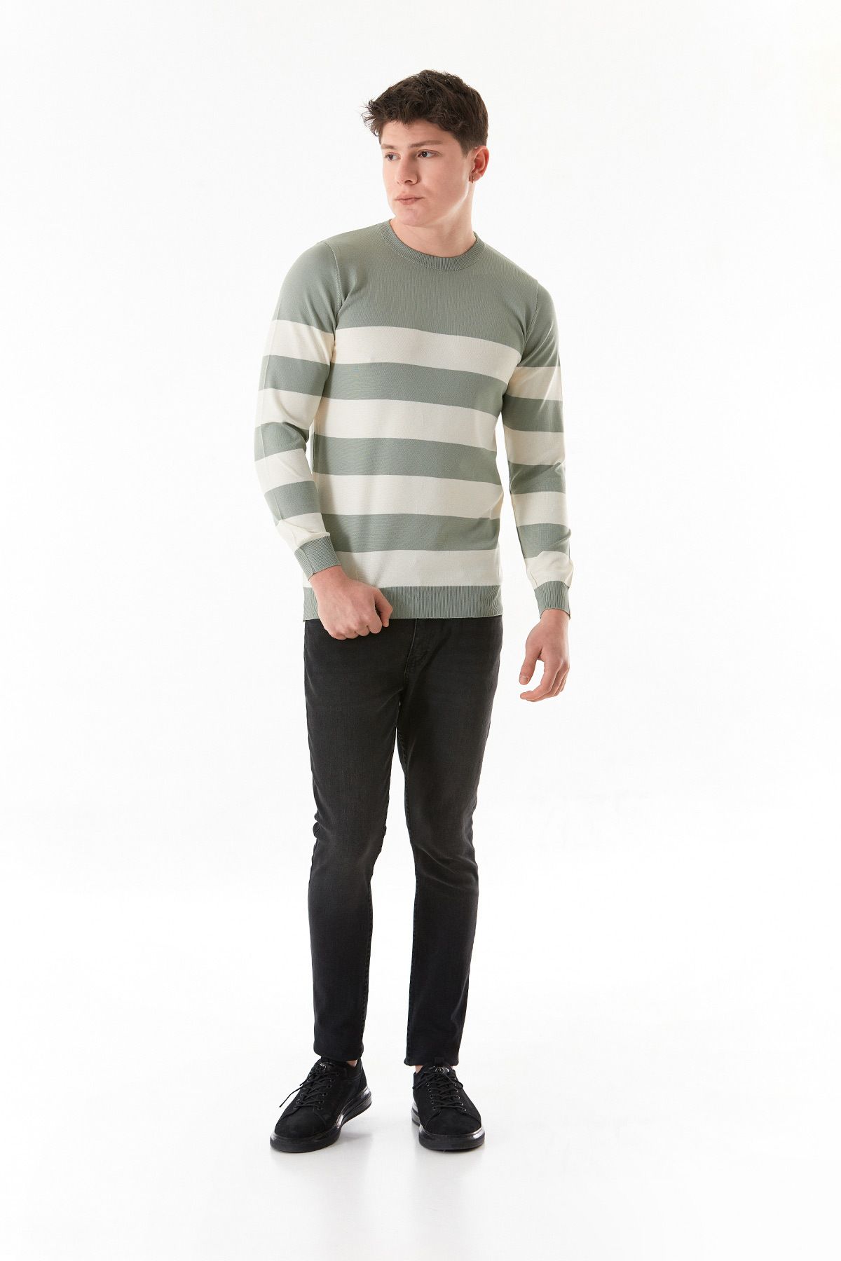 Fulla Moda-Striped Crew Neck Knitwear Sweater 6