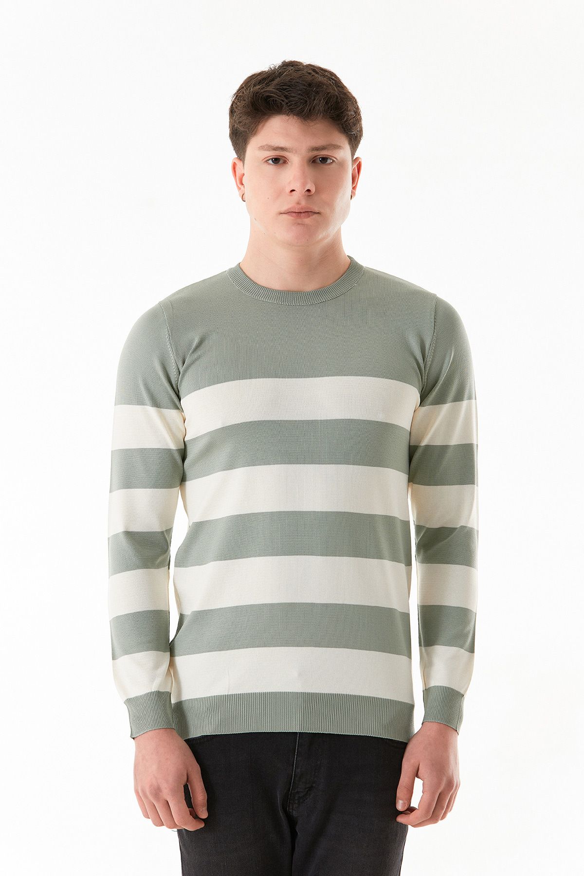 Fulla Moda-Striped Crew Neck Knitwear Sweater 8