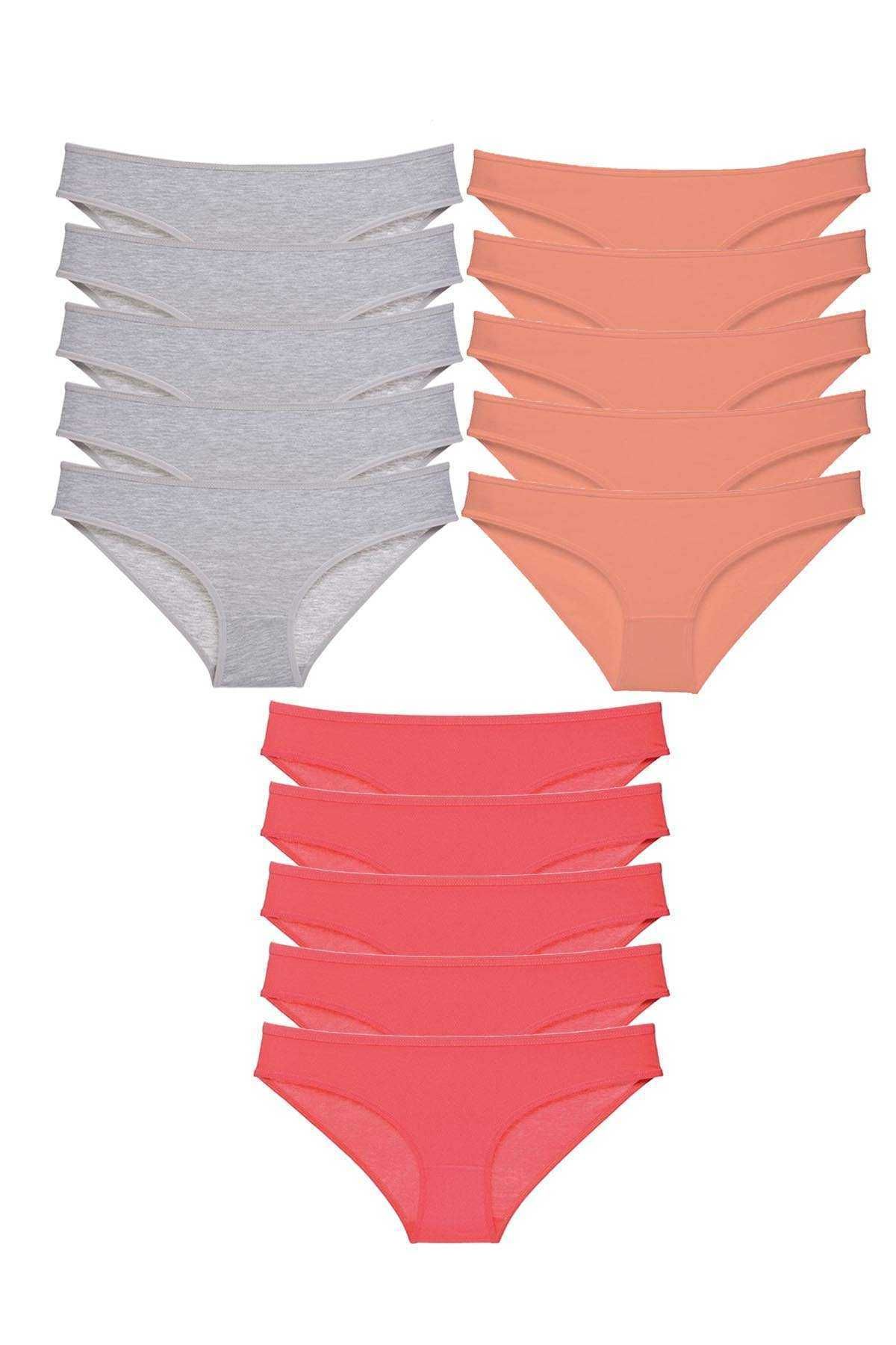 POLEXP 15 adet Süper Eko Set Likralı Kadın Slip Külot Gri Pudra Fuşya