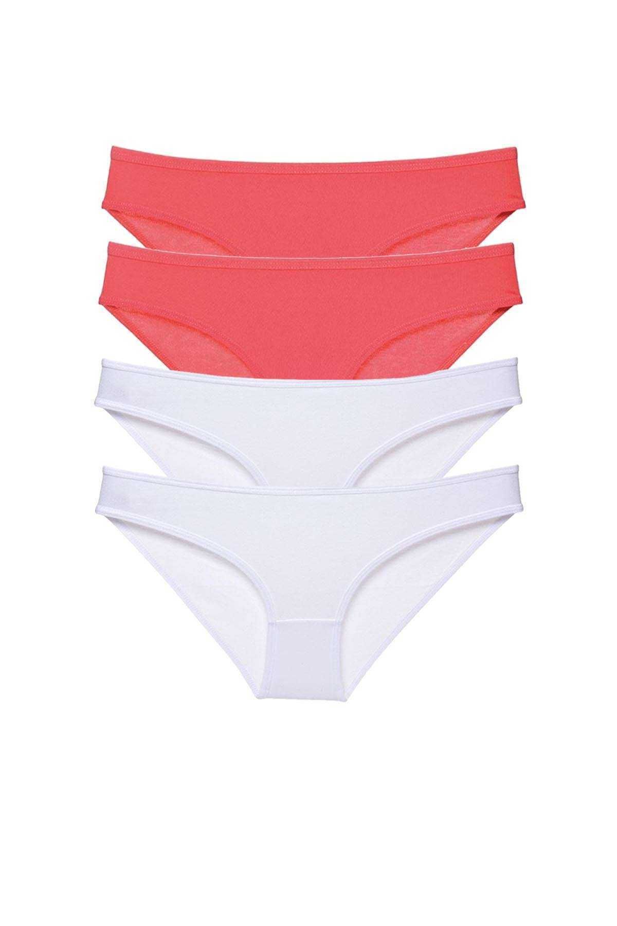 POLEXP 4 adet Eko Set Likralı Kadın Slip Külot Fuşya Beyaz