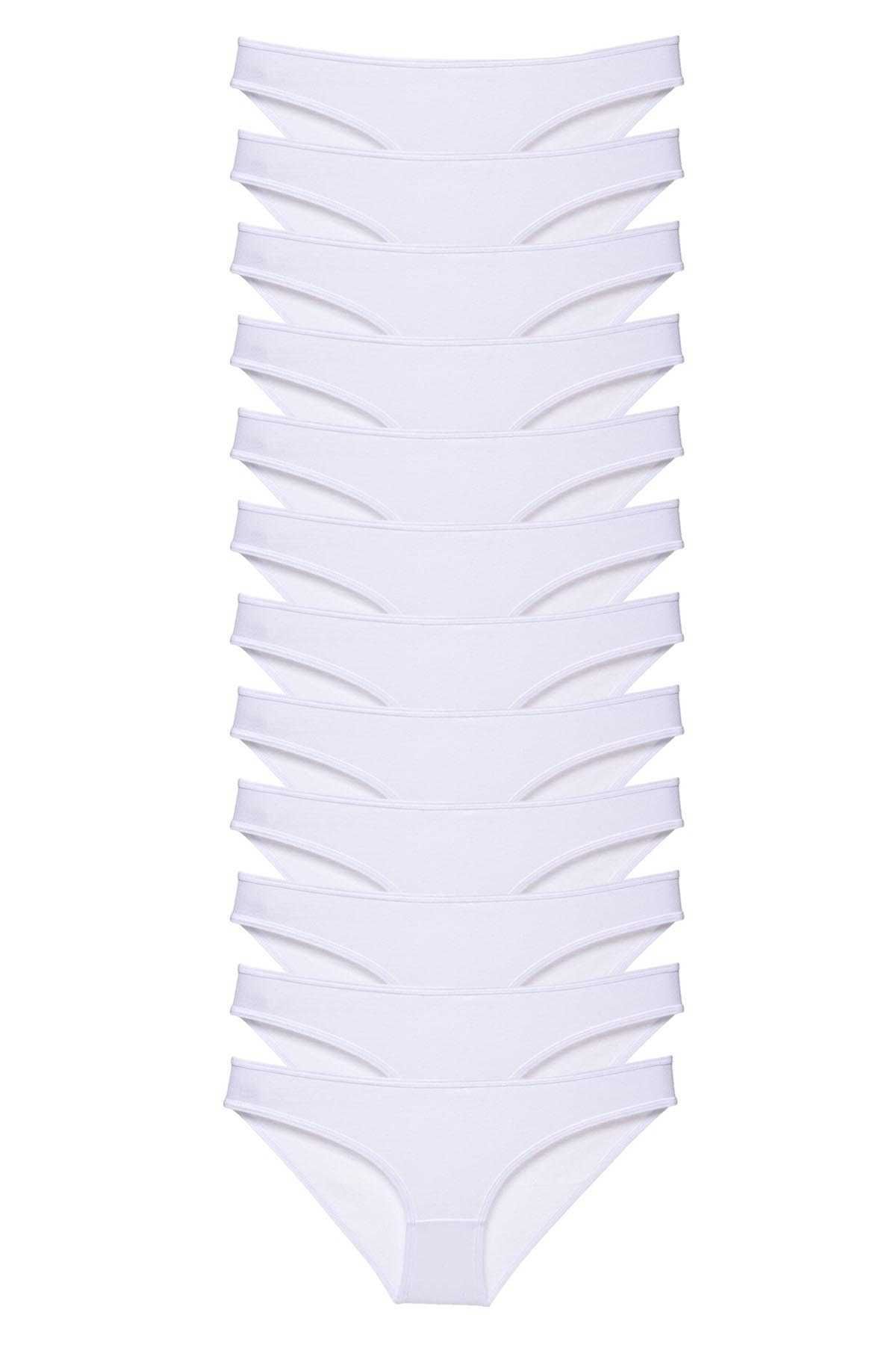 POLEXP 12 adet Süper Eko Set Likralı Kadın Slip Külot Beyaz
