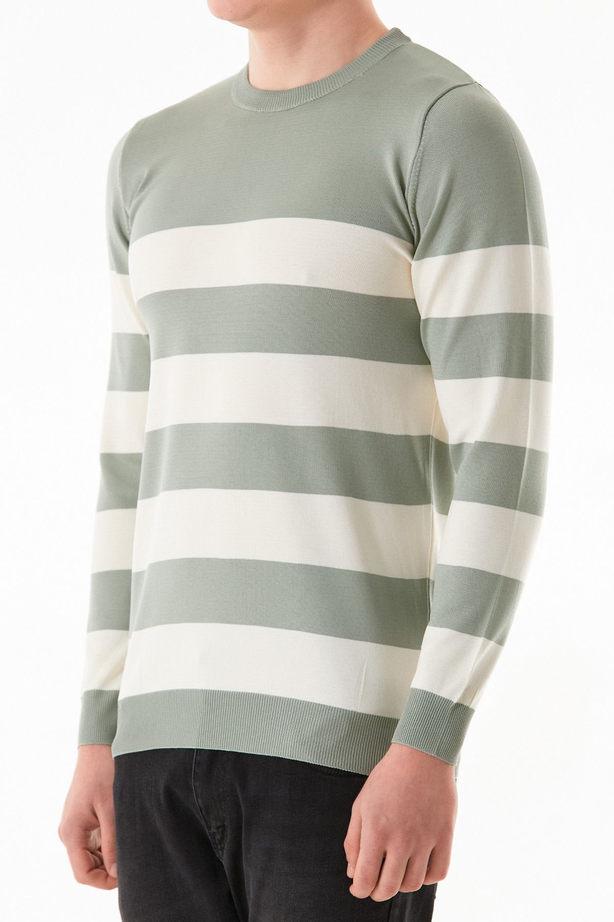 Fulla Moda-Striped Crew Neck Knitwear Sweater 7