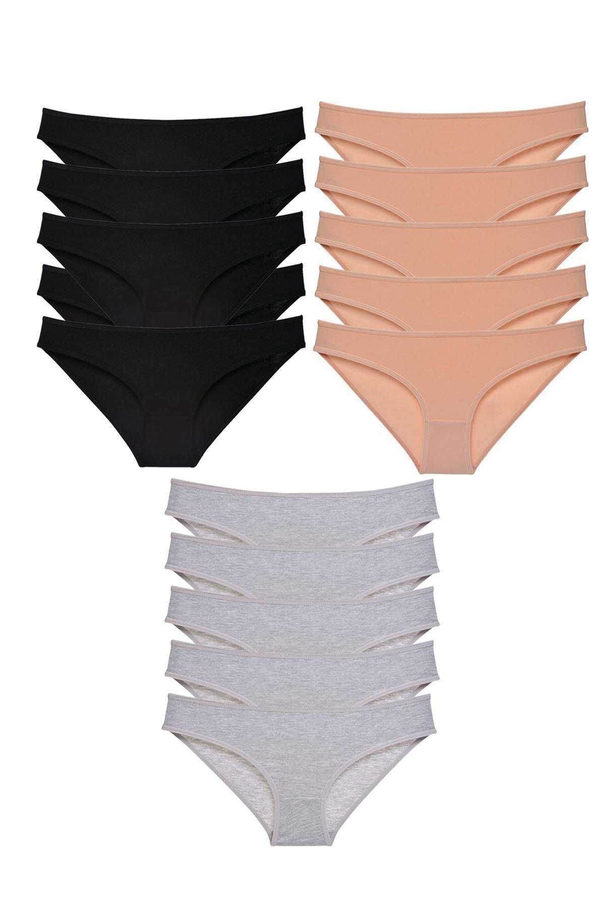 POLEXP 15 adet Süper Eko Set Likralı Kadın Slip Külot Siyah Ten Gri