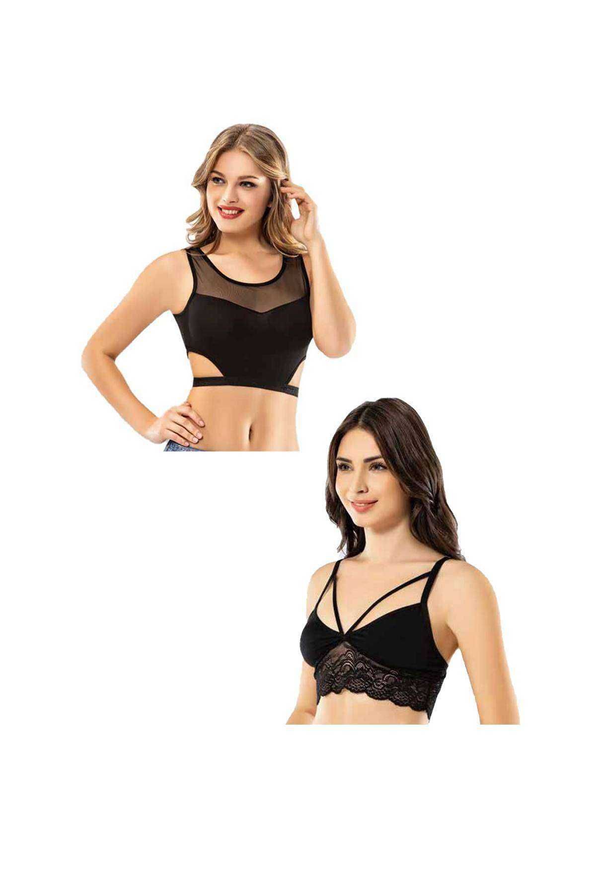 POLEXP Kota 6 Adet Siyah Tül Modelli Dantelli Büstiyer