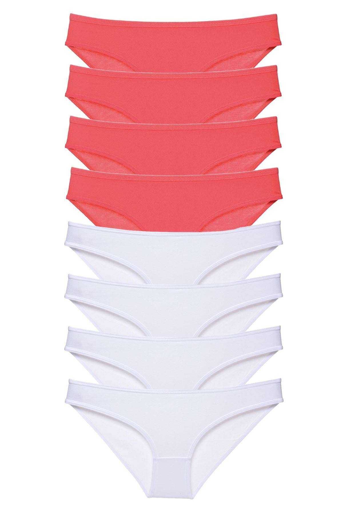 POLEXP 8 adet Eko Set Likralı Kadın Slip Külot Fuşya Beyaz
