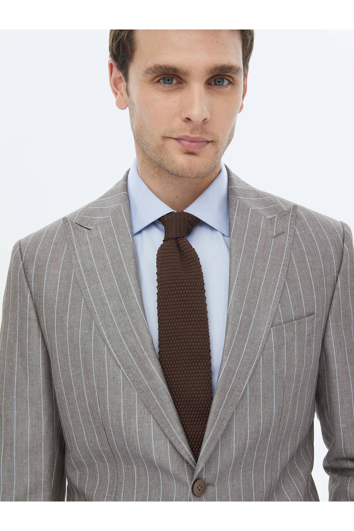 Kip-Mink Striped Modern Fit Linen Blended Suit 7