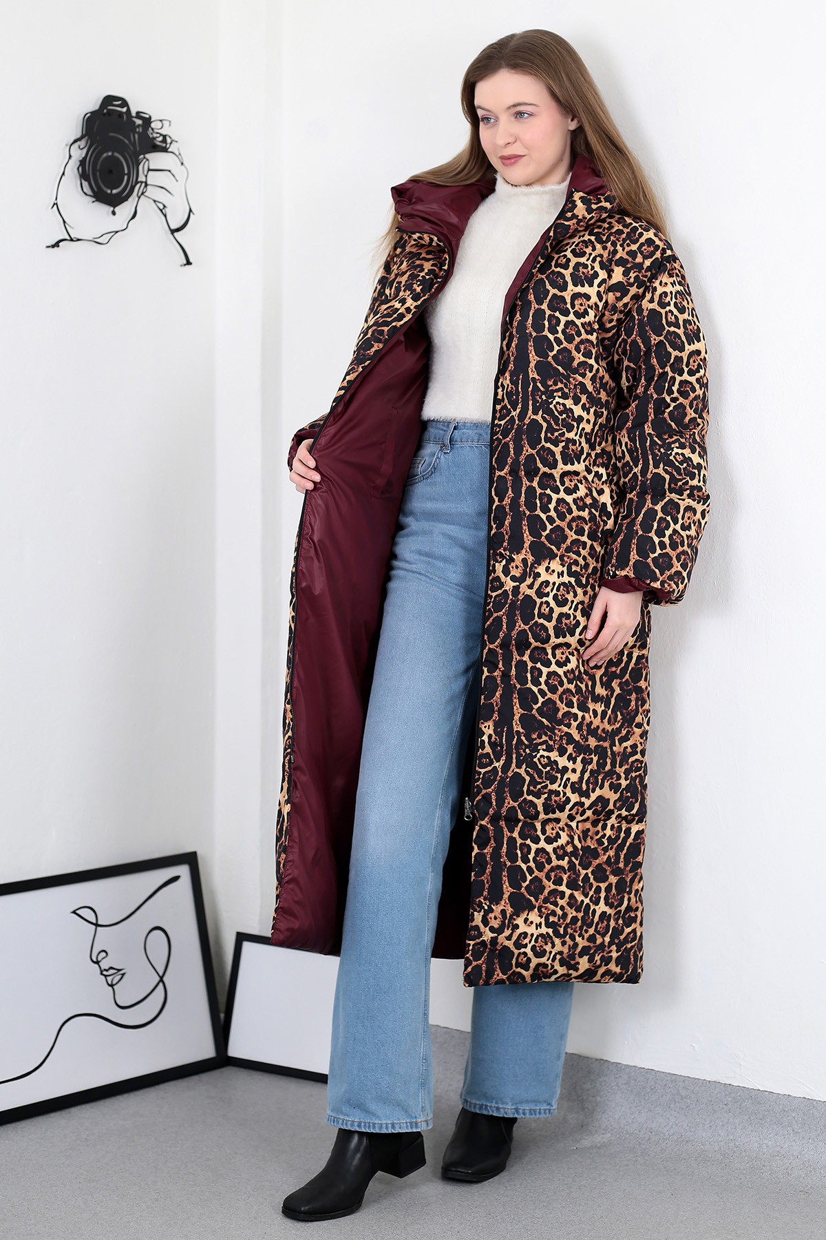 ZEND POLO  leopar çift taraflı mont - Görsel 5