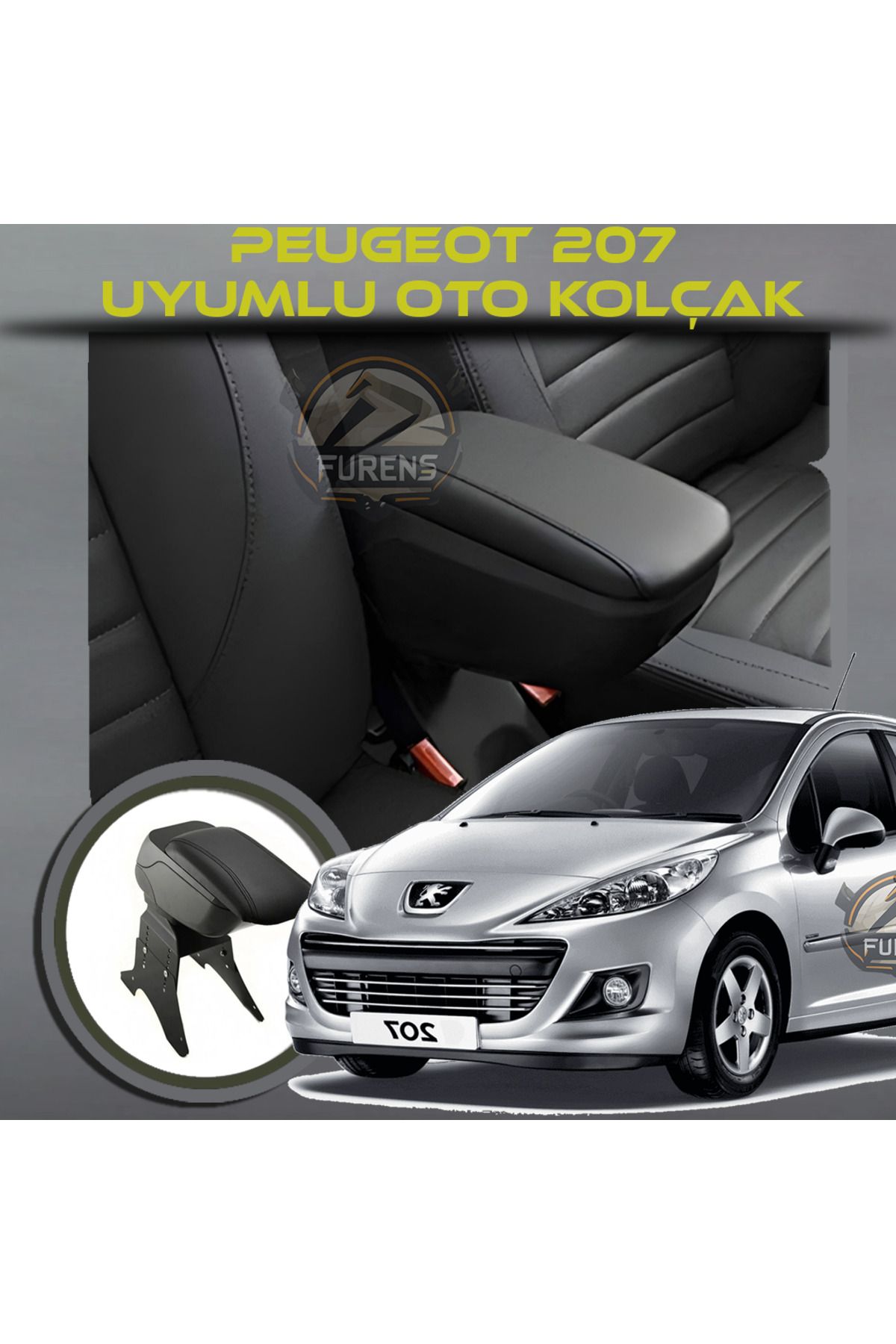 STS Oto Aksesuar Peugeot 207 Uyumlu Kol Dayama Ve Kolçak Sürgülü Bardaklıklı Ayarlanabilir Siyah Deri